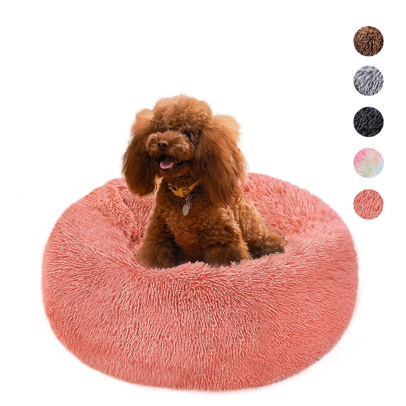 BEAUTYHB Calming Dog Bed & Cat Bed - Anti-Anxiety Round Fluffy Pet Bed for Small Dogs & Indoor Cats - Soft, Warm, Washable Pet Mat (24 Inch) - Perfect for Crate, Kennel, or Home Comfort