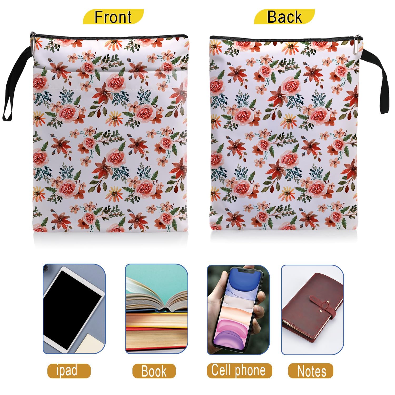 Premium Book Sleeve with Zipper Protector - Waterproof Hardcover & Paperback Book Cover - Wildflowers Pattern Book Pouch - Perfect Gift for Book Lovers (Women, Birthday, Graduation) - Pale Pink Wildflower Large Size - Ideal for Travel, School & Library Use