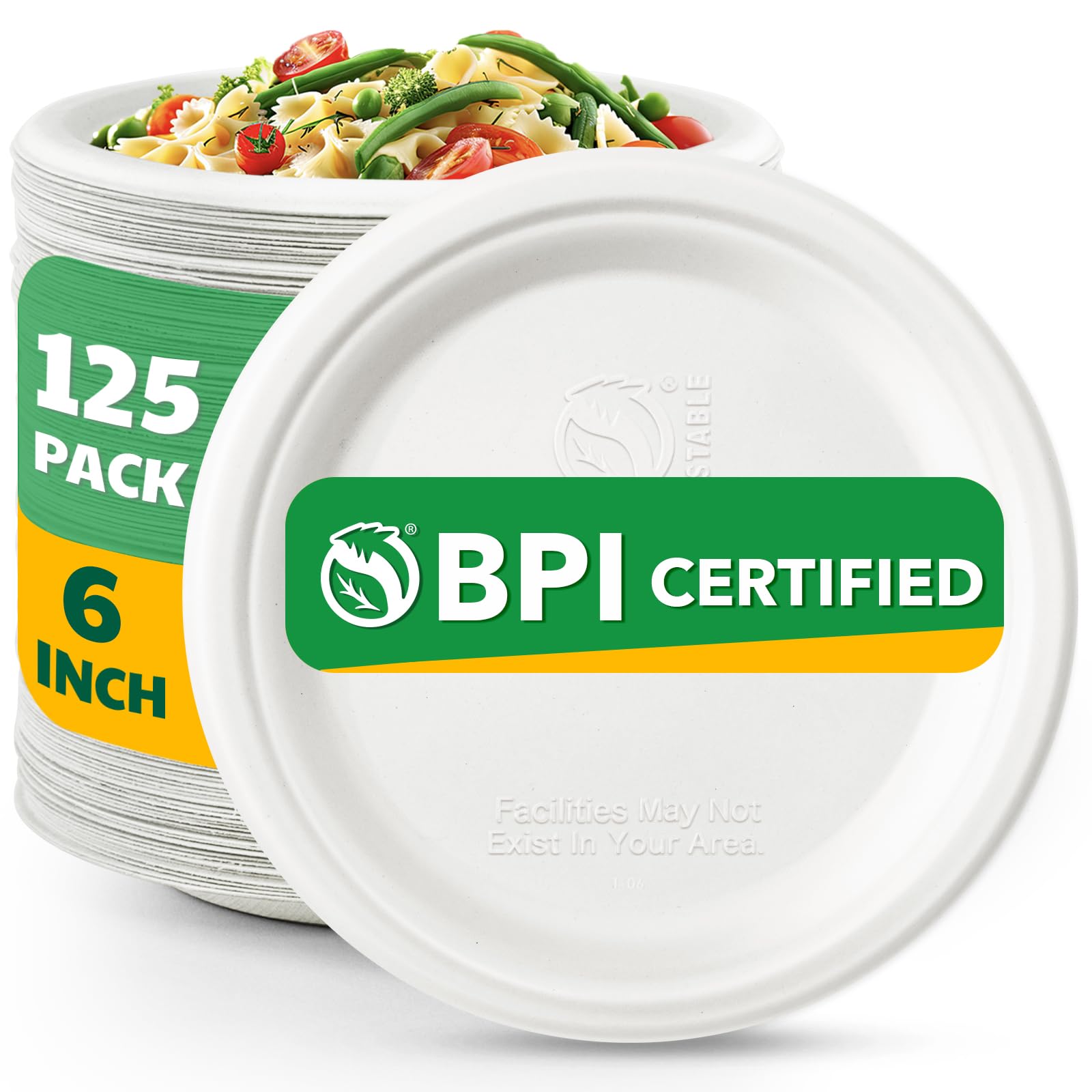 100% Compostable 6 Inch Paper Plates - 125 Count Heavy Duty Disposable Plates Made from Biodegradable Bagasse | Microwave Safe & Leak Proof | Perfect for Parties, Picnics, BBQs & Eco-Friendly Events