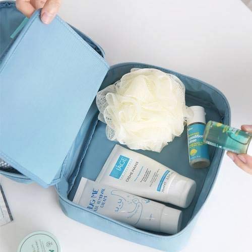 Delavala Waterproof Nylon Cosmetic Bag for Women - Double Layer Travel Makeup Organizer with Zipper, Portable Toiletry Pouch for Gym, Vacation & Daily Use