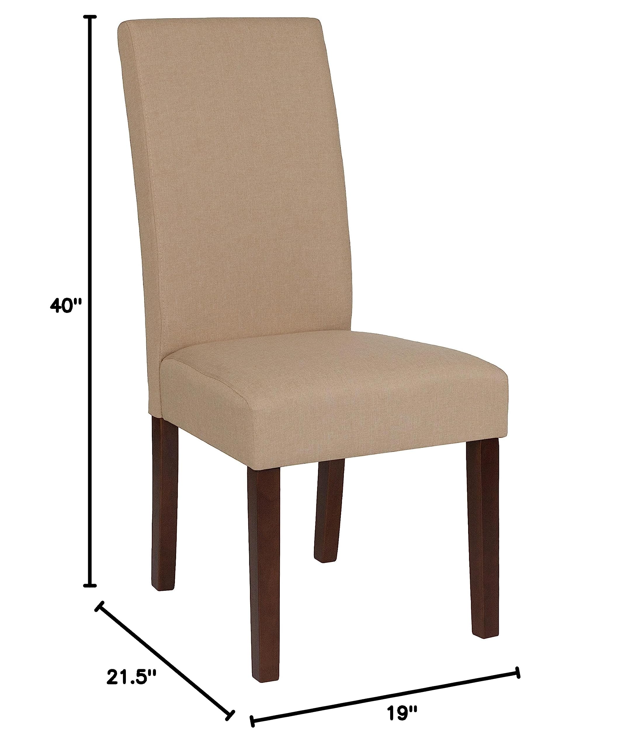Beige Fabric Parsons Dining Chair with Mahogany Legs - Elegant Modern Side Chair for Kitchen, Dining Room, Office or Wedding Decor