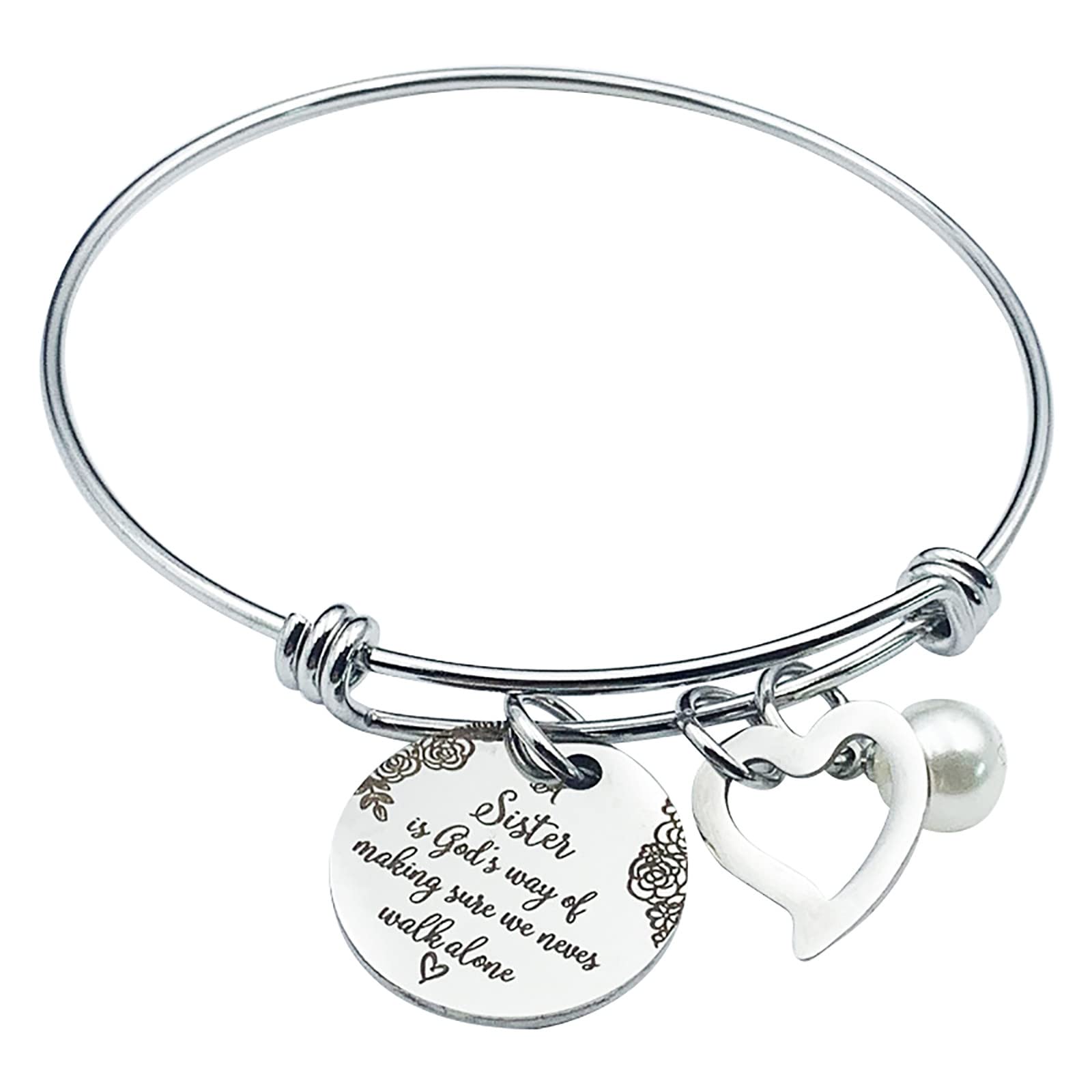 Adjustable Stainless Steel Bangle Bracelet - Never Walk Alone God's Sister Design - Fashion Jewelry for Women, Gifts for Sister, Birthday, Anniversary (SRPD55) | Perfect for Daily Wear, Parties & Special Occasions