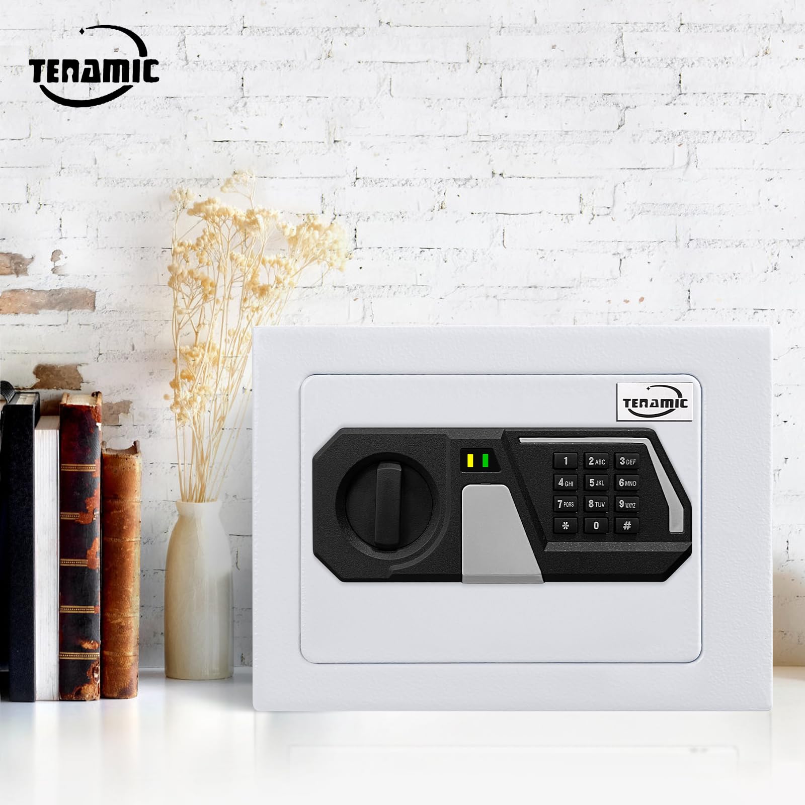 Tenamic 0.23 Cubic Feet Electronic Digital Safe Box with Keypad Lock - Solid Alloy Steel Security Cabinet for Home, Office & Hotel Use - HB17 White Safe for Valuables, Documents & Cash Protection