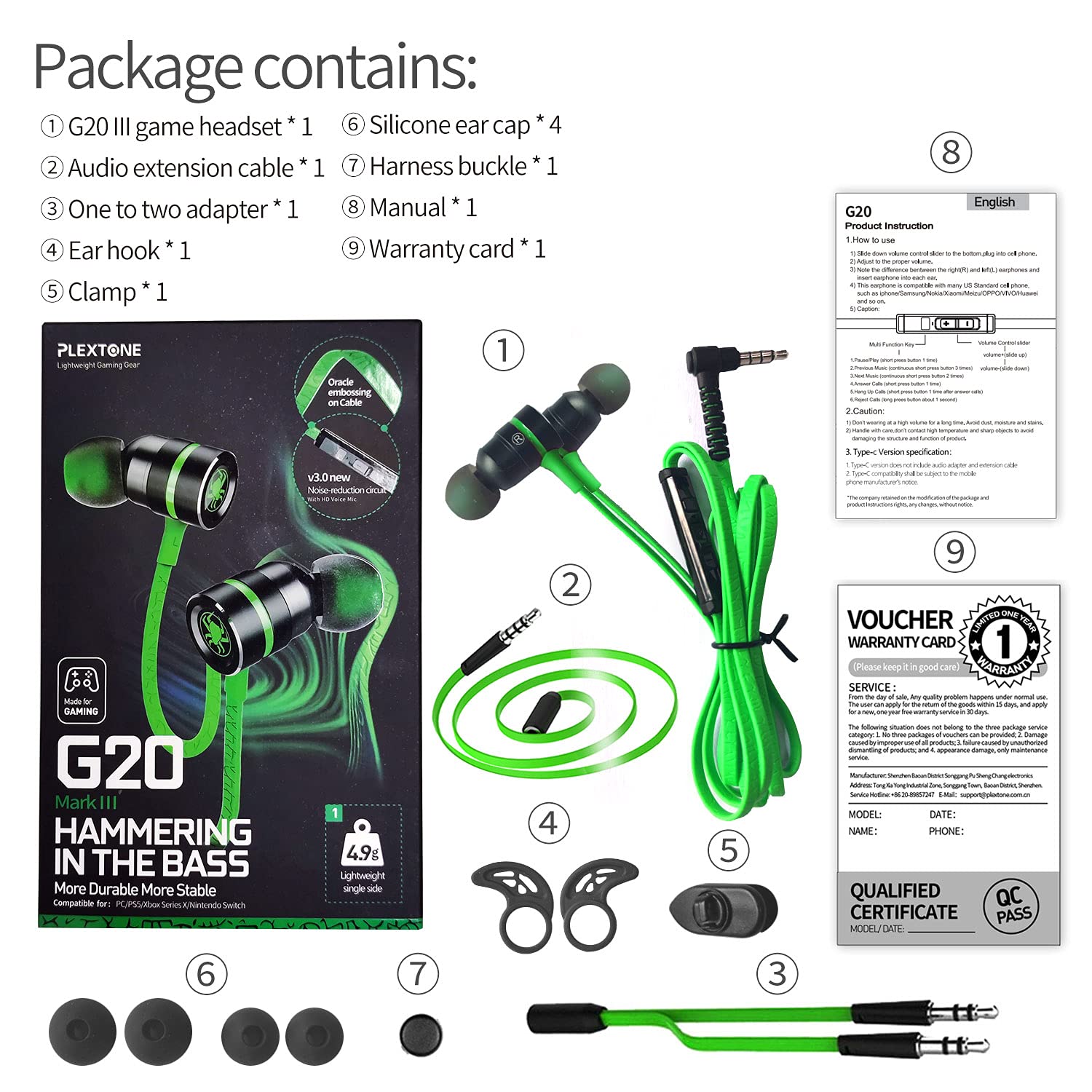 G20 Wired Earbuds with Microphone - In-Ear Stereo Bass Headphones, Noise Isolating Memory Foam Earphones, 3.5mm Jack Compatible with iPhone Android PC Laptop - Perfect for Workouts, Commuting & Gaming