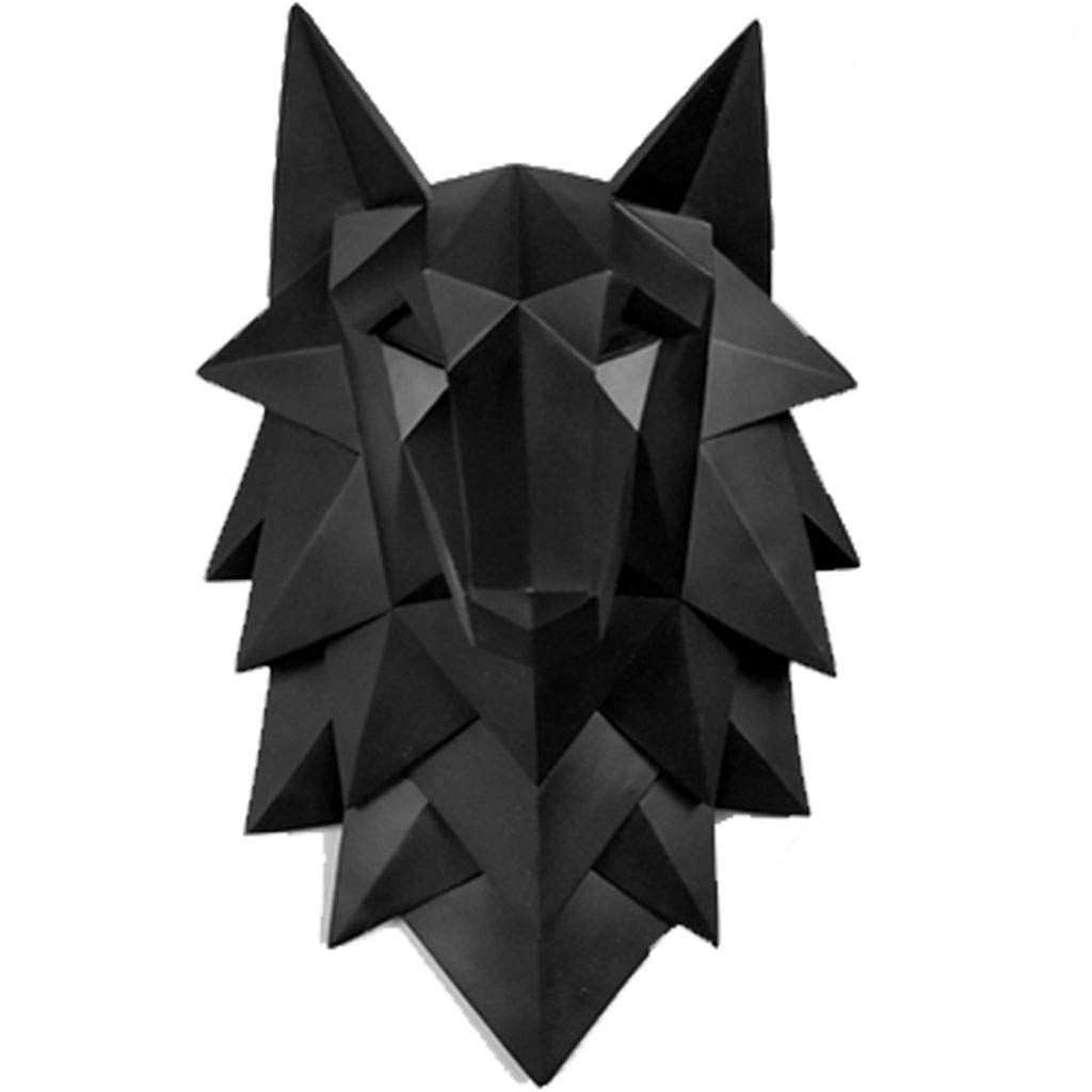 Wolf Head Wall Decor - Geometric Animal Sculpture for Bar & Home - Black Metal Wolf Head Wall Hanging (24x20x35cm) - Unique Wall Art for Man Cave, Living Room & Office Decor