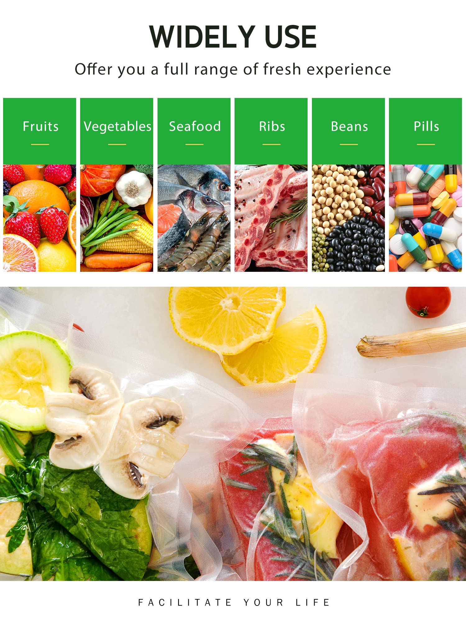 Syntus Vacuum Sealer Bags - 6 Pack Commercial Grade BPA Free Food Storage Bags (11