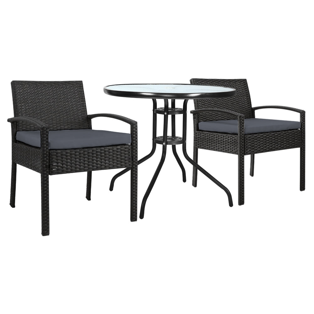 3-Piece Bistro Set Outdoor Patio Furniture - Rattan Table & Chairs with Cushions - Perfect for Garden, Balcony or Backyard Dining