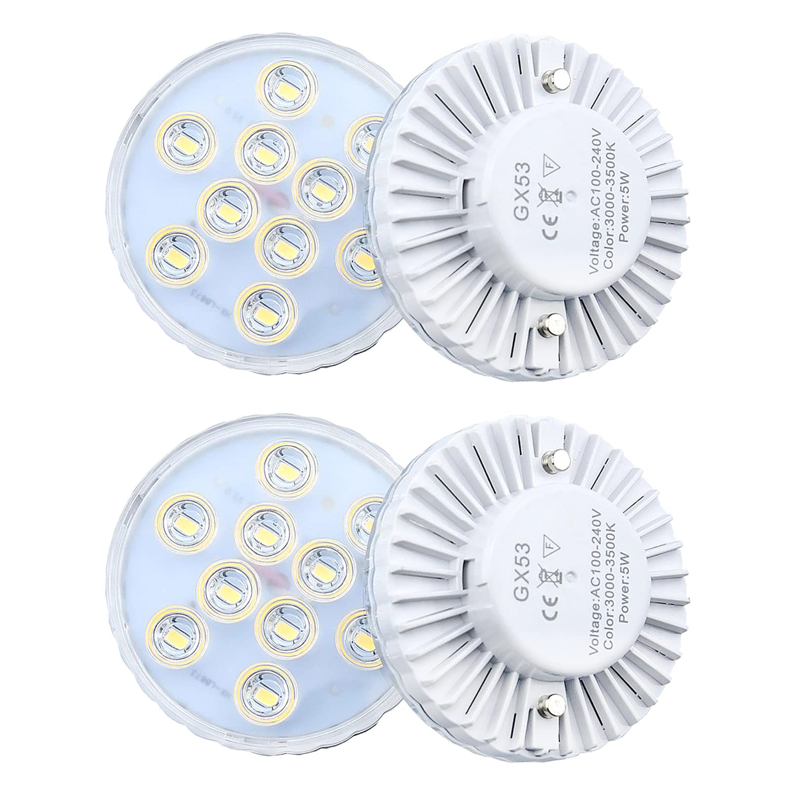 Bonlux Gx53 LED Bulb 5W, Warm White 3000K Gx53 LED Light Bulbs for Under Cabinet Lighting, Ceiling Lights, Showcase & Shop Display - Energy Efficient Puck Lights (4 Pack) - Perfect for Kitchen, Retail Stores & Home Decor