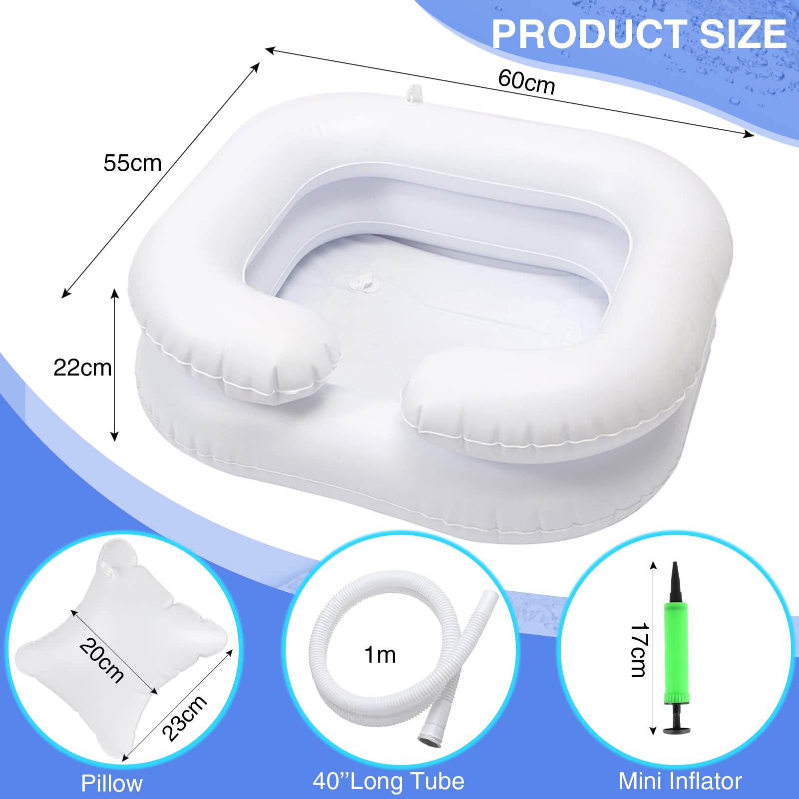 Portable Inflatable Hair Washing Basin with Drain - Ideal for Pregnant Women, Disabled, and Injured - Perfect for Bedside Use, Travel, and Home Care