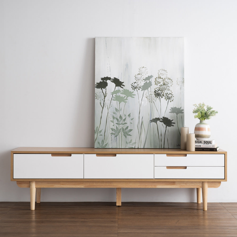 NAKULA 185.5cm Entertainment TV Stand with Storage - Natural & White Modern TV Console for Living Room - Perfect for Home Theater Setup & Living Room Organization