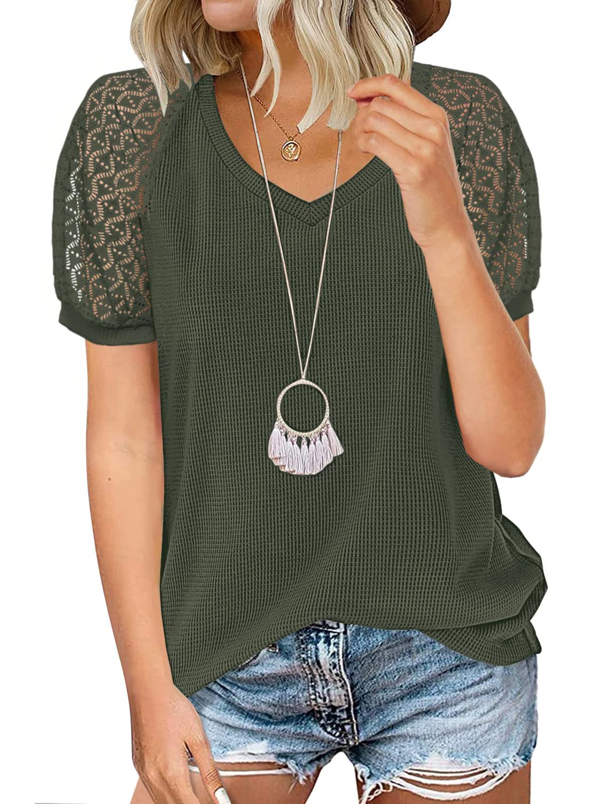 Elegant Women's Lace Long Sleeve Blouse - Fall Fashion Loose Fit Casual T-Shirt Top for Layering | Perfect for Office Wear, Date Nights & Autumn Outfits