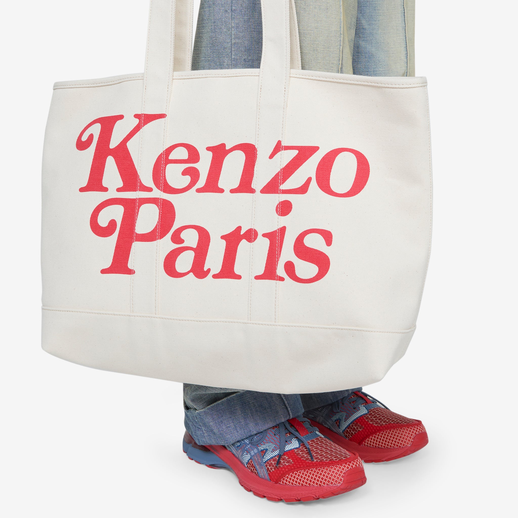 KENZO Utility Canvas Tote Bag - Large Ecru Crossbody Shopper for Women | Beach, Travel & Everyday Use