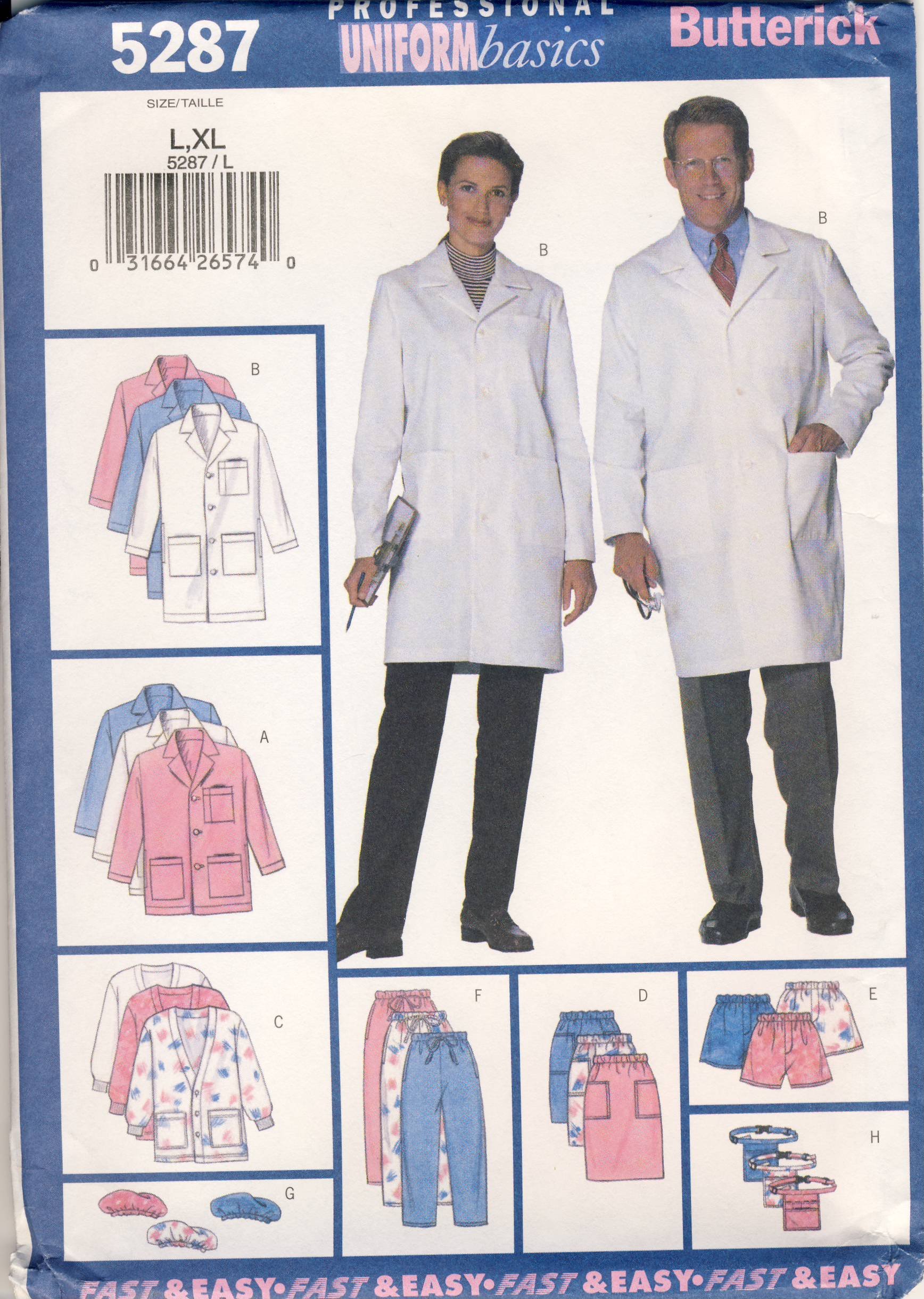 Butterick Sewing Pattern 5287 - Unisex Uniform & Medical Scrubs DIY Sewing Kit - Sizes L & XL - Perfect for Nurses, Healthcare Workers & Costume Making