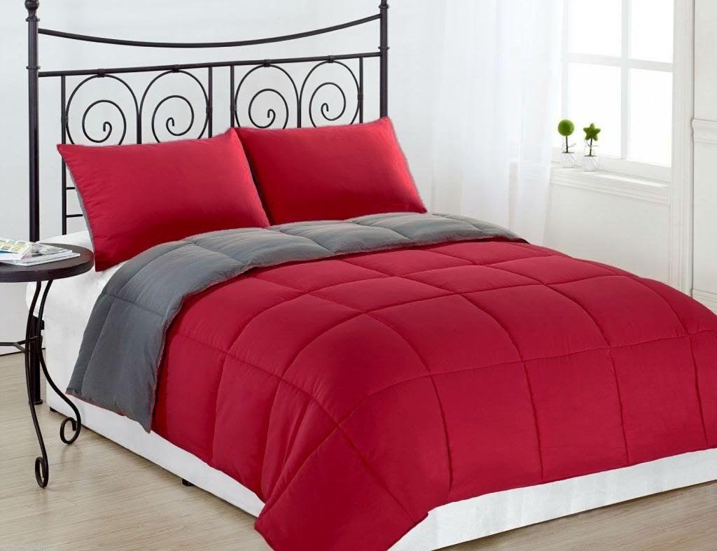 Clara Clark 3-Piece King Size Reversible Goose Down Alternative Comforter Set - Gray & Red | Hypoallergenic Bedding for All Seasons | Perfect for Master Bedrooms, Guest Rooms & Cozy Retreats