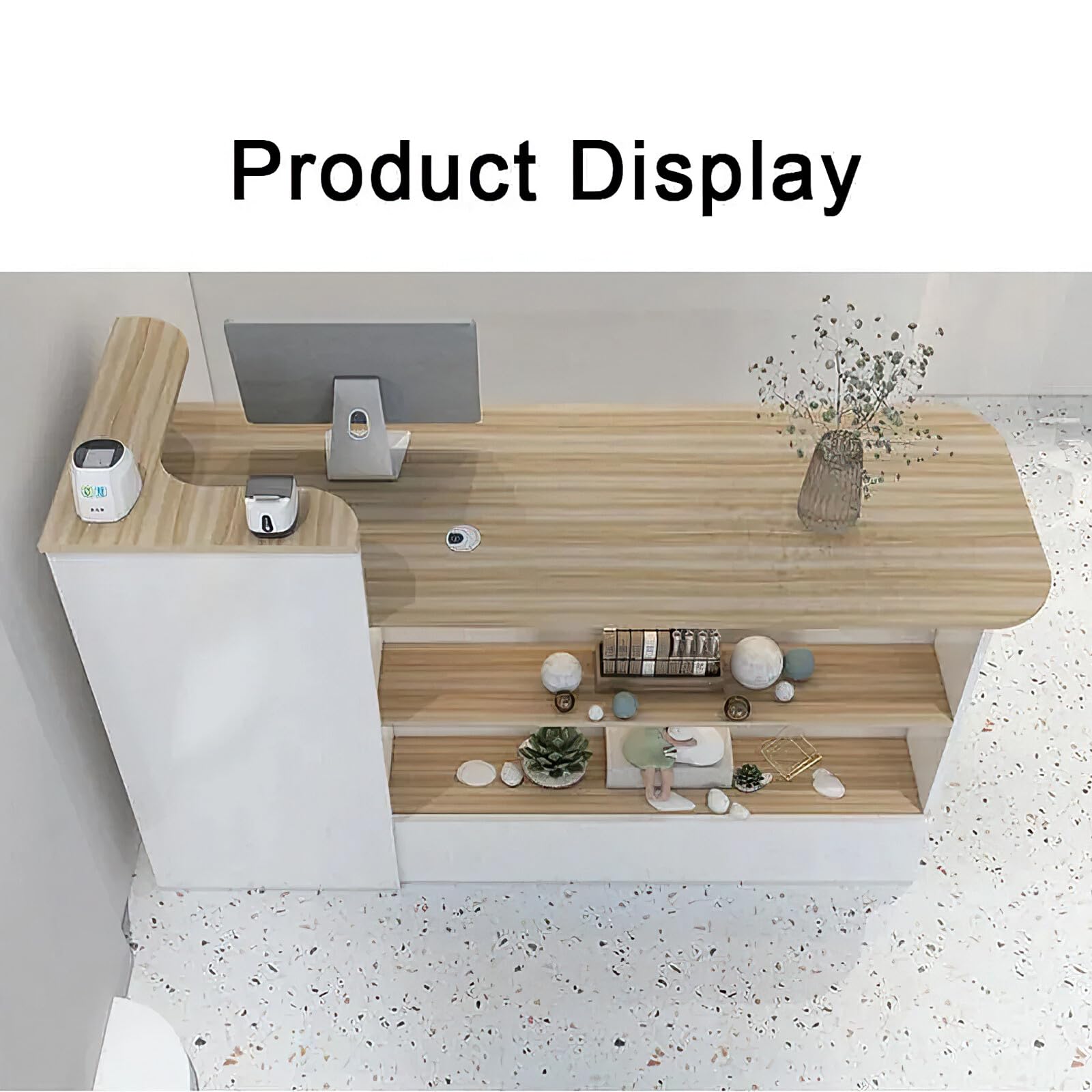 Modern Reception Desk with Lockable Drawer & Open Shelves - 59