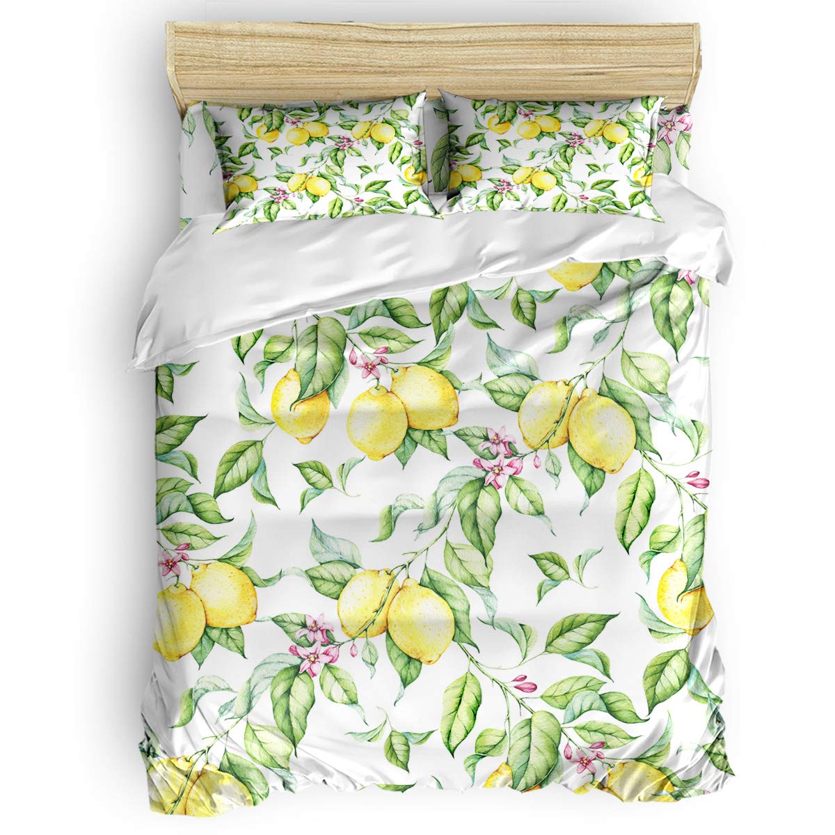 LooPoP 4-Piece King Size Duvet Cover Set - Watercolor Lemon Print Lightweight Microfiber Bedding with Pillowcases | Soft Breathable Comforter Cover for Adults, Kids & Teens | Perfect for Farmhouse Decor & Summer Bedrooms