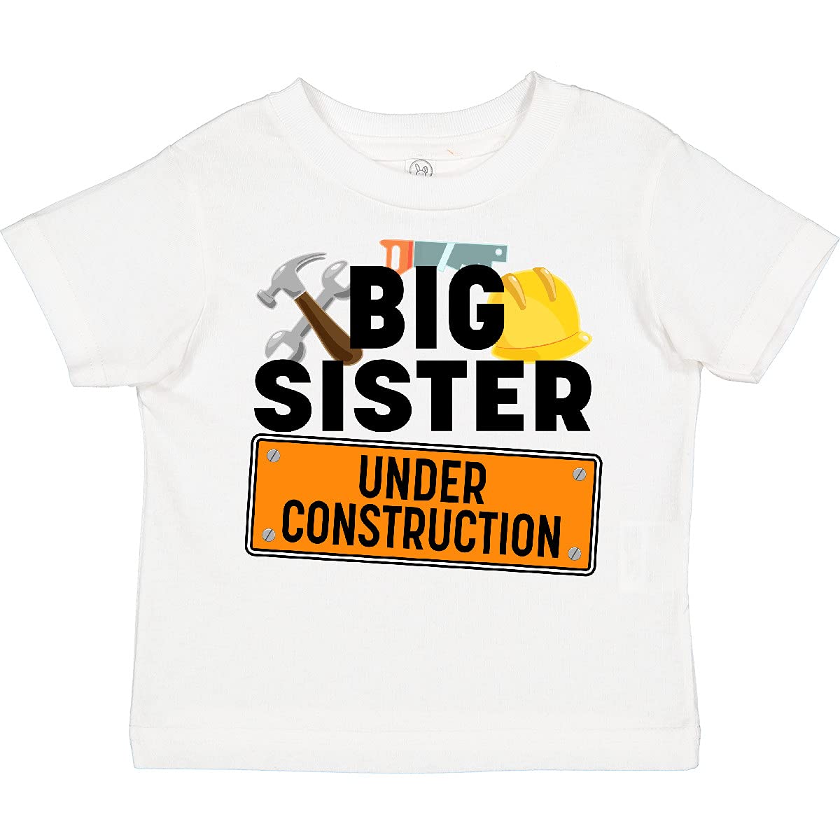 Inktastic Big Sister Under Construction Toddler T-Shirt - Cute Baby Girl Sibling Outfit for Birth Announcement & Family Photos