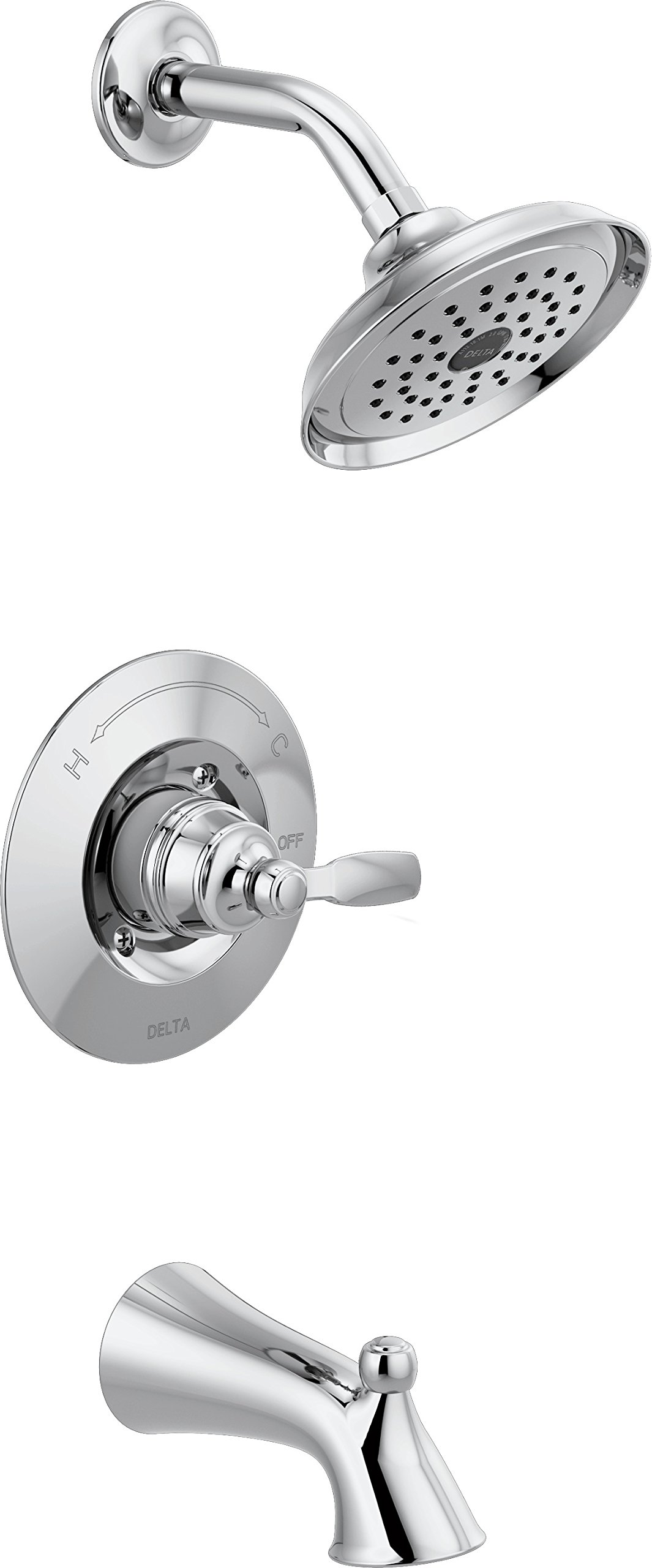 Delta Faucet Woodhurst 14 Series Single-Handle Chrome Tub and Shower Faucet with Single-Spray Shower Head - T14432 Chrome Shower Trim Kit (Valve Not Included) - Perfect for Modern Bathroom Renovations and Spa-Like Shower Experiences