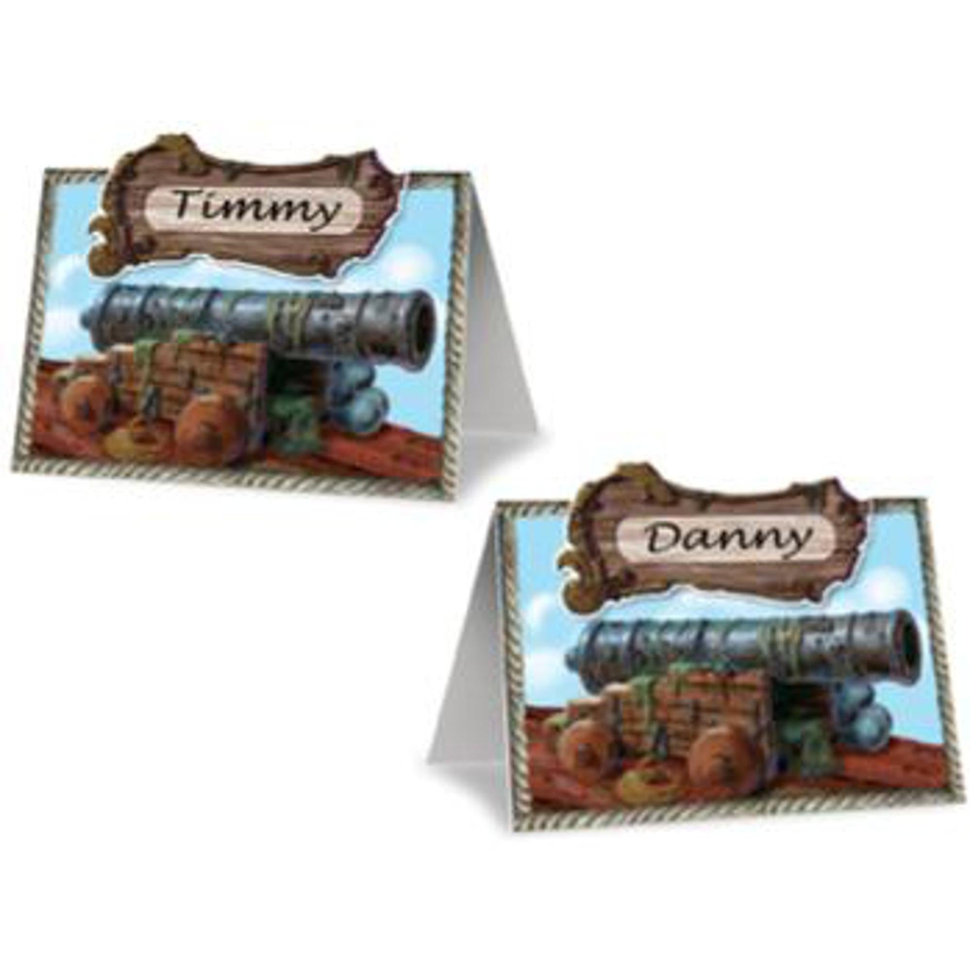 Pirate Cannon Place Cards (8 Pack) - Double Sided Wedding Table Name Cards for Pirate Theme Parties, Baby Showers & Nautical Events