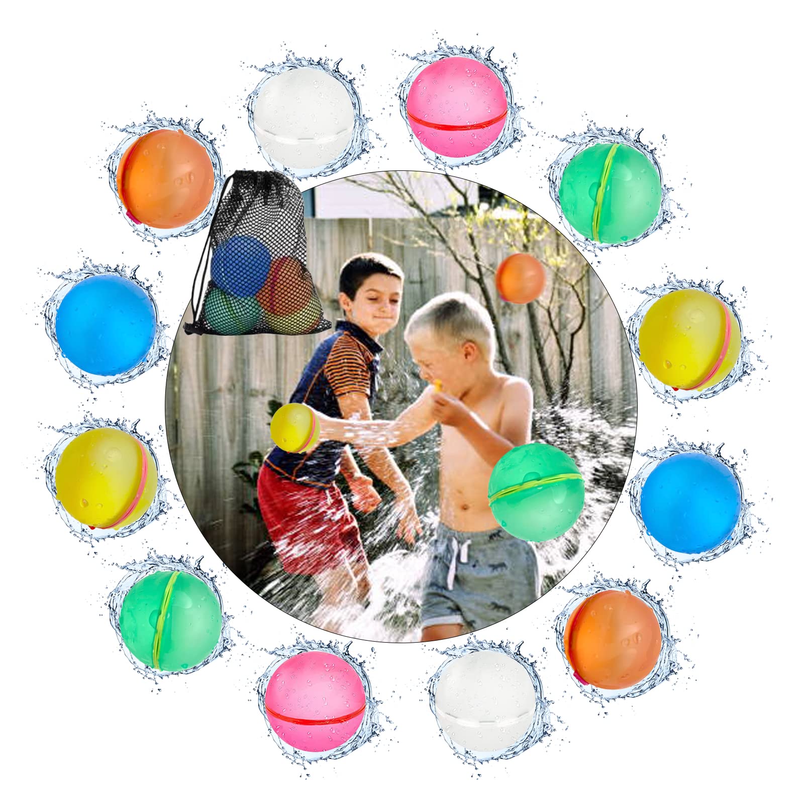 Refillable Reusable Water Balloons - Quick Fill Self-Sealing Soft Silicone Splash Balls for Kids Ages 3+ | Fun Outdoor Water Fight Games, Summer Pool & Beach Toys | Perfect for Backyard Parties, Picnics, and Family Gatherings