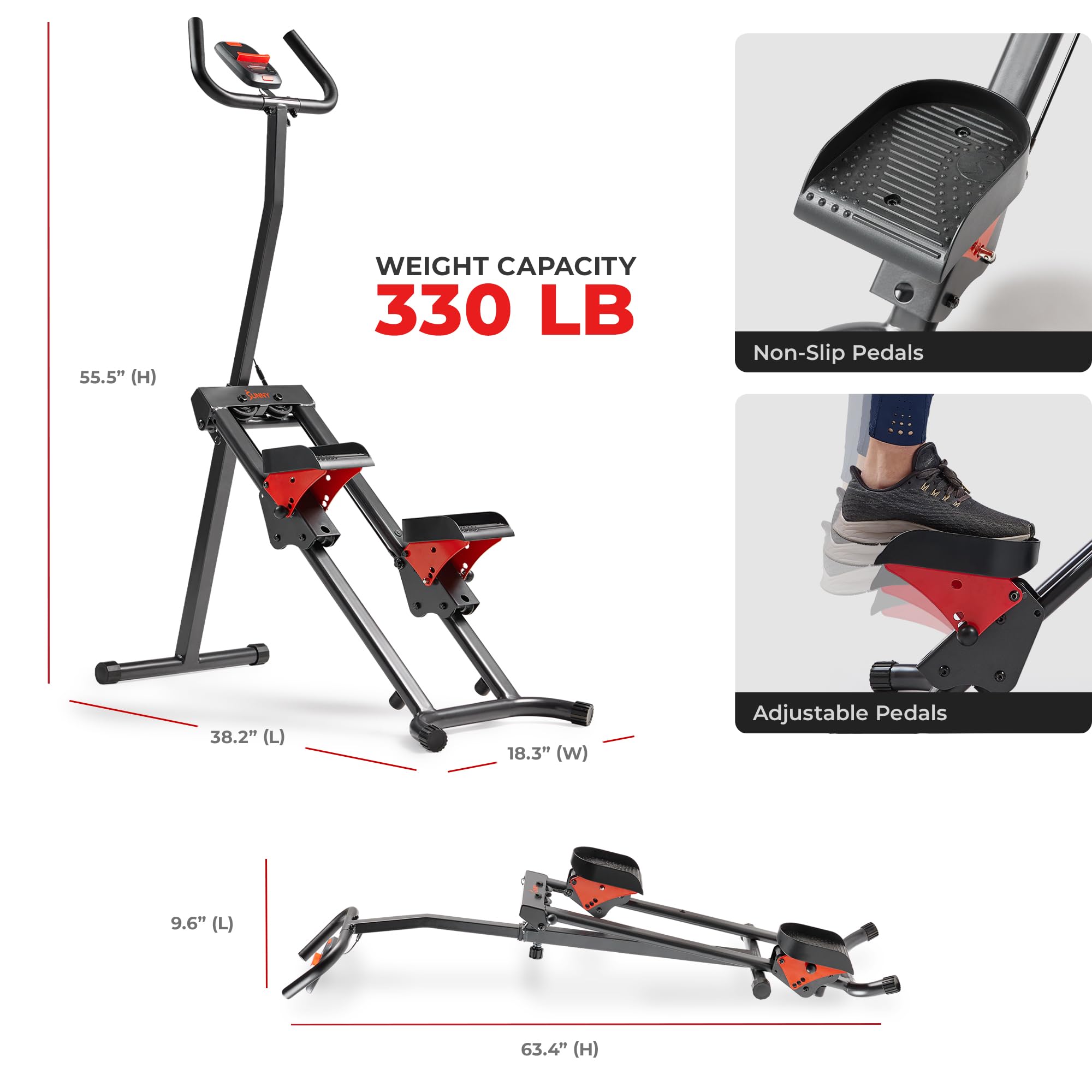 Sunny Health & Fitness Stair Stepper with Handlebar - Extended Step Range Climber Machine for Legs, Core & Glute Workouts - Connects with Free SunnyFit App - Perfect for Home Gym, Cardio Training & Weight Loss