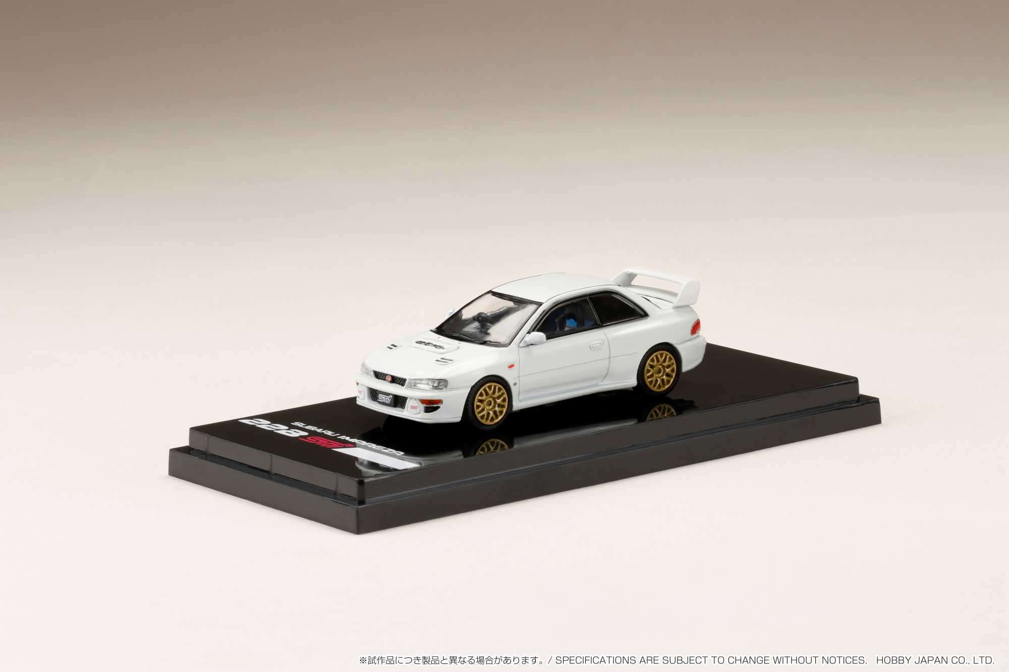 1:64 Subaru Impreza 22B STi Version (GC8) Diecast Model Car with EJ Engine Display - Feather White - Collectible Japanese Hobby Car for Display, Racing Enthusiasts, and Car Model Collections