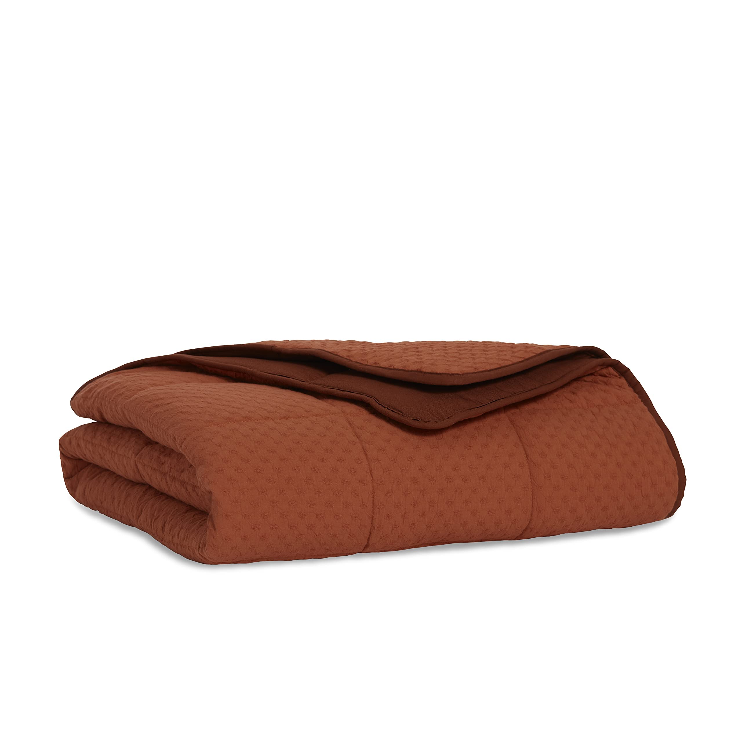 Brooklinen Textured Cotton Weighted Blanket - 15 lbs Twin Size for Adults, Breathable & Cozy, Terracotta Color - Perfect for Stress Relief, Anxiety & Better Sleep
