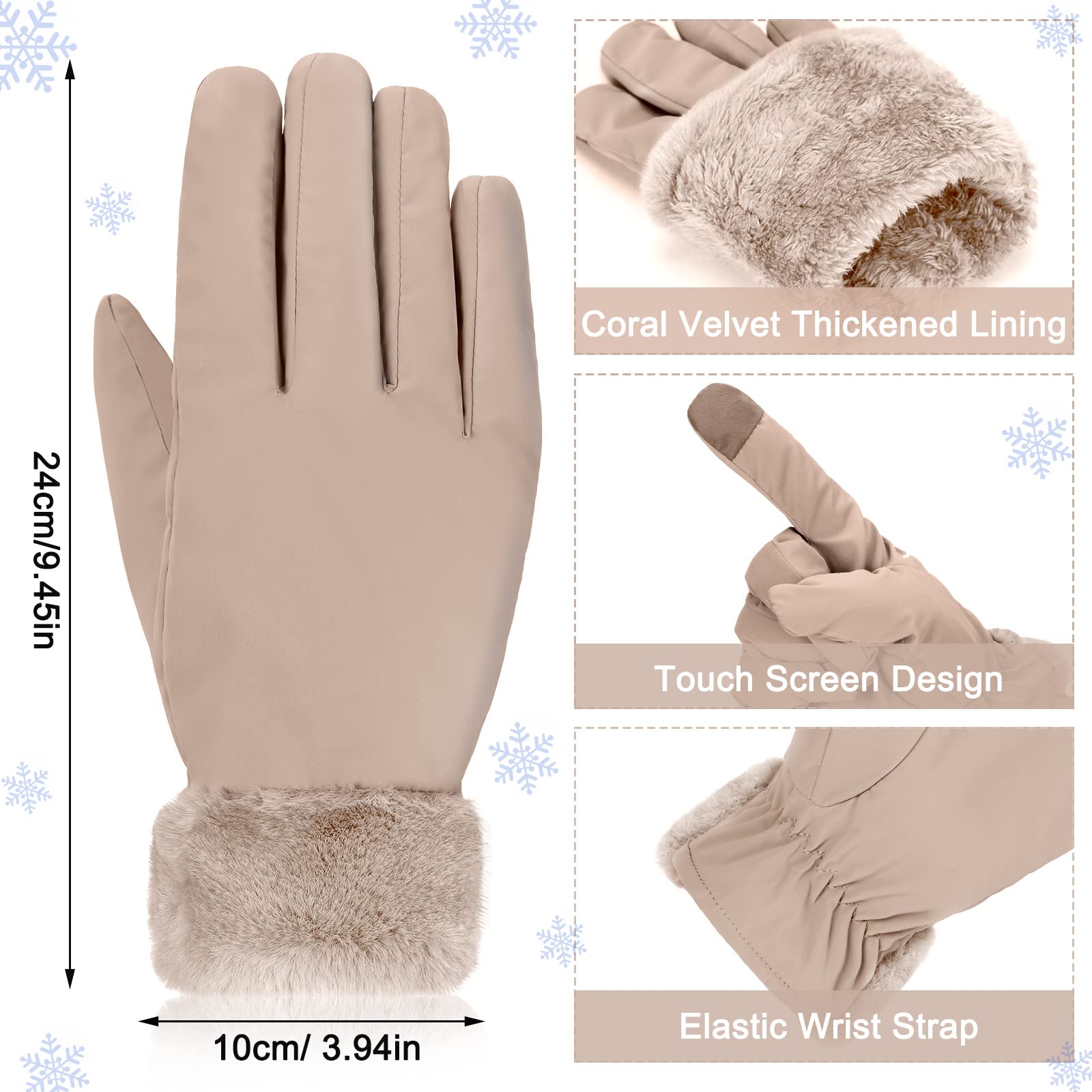 Eurzom Women's Waterproof Touchscreen Ski Gloves - 2 Pairs Winter Snowboarding Gloves Windproof Thermal for Skiing, Snowboarding & Outdoor Activities