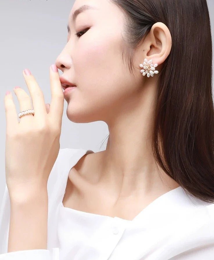 Embellished Blossoming Flower Pearl Earrings for Women - Elegant Pearl Jewelry for Weddings, Parties & Special Occasions