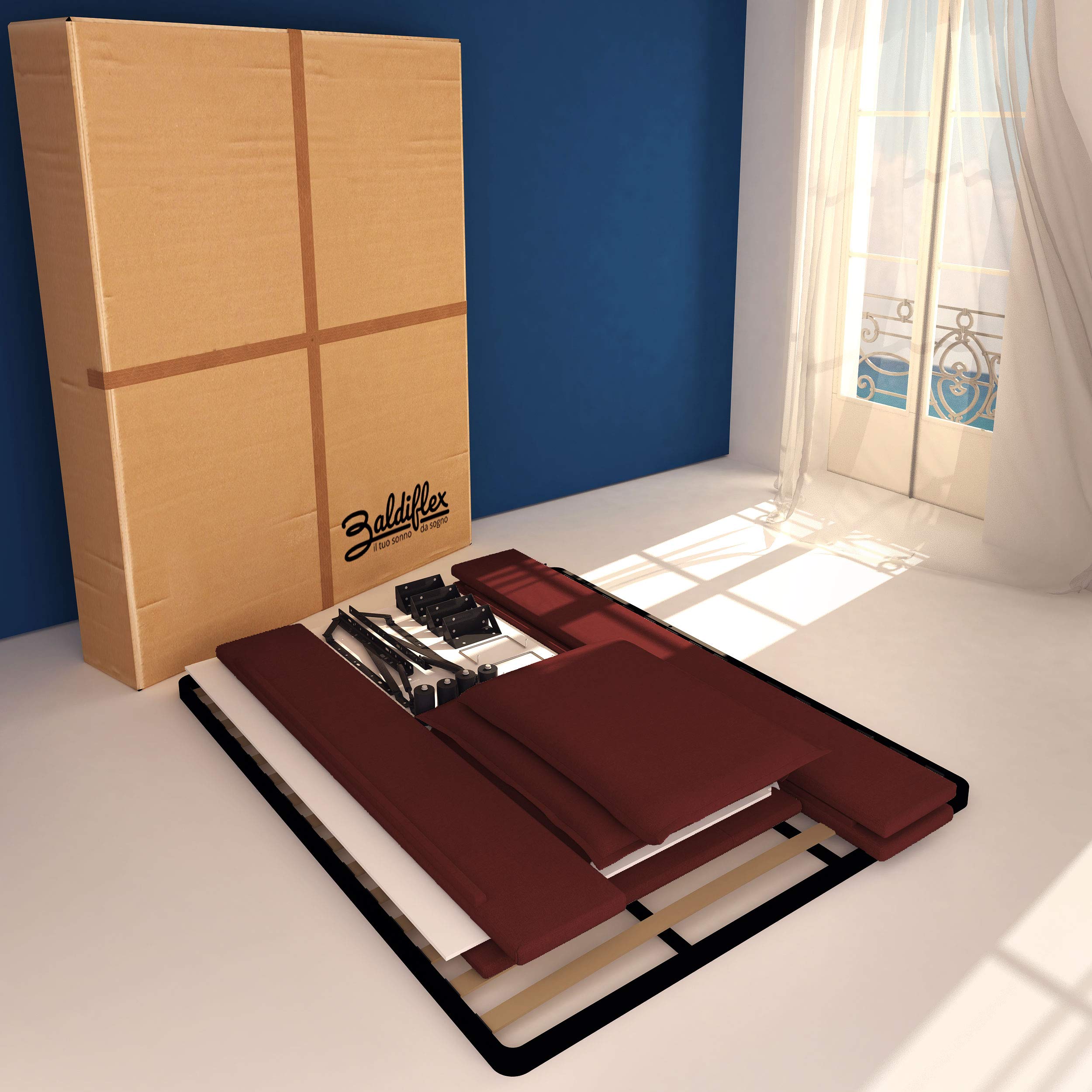 Baldiflex Queen Size Bed with Storage - Licia Faux Leather Upholstered Platform Bed Frame with Slatted Base, Headboard, 160x190cm Mattress Compatible - Perfect for Modern Bedrooms & Small Spaces