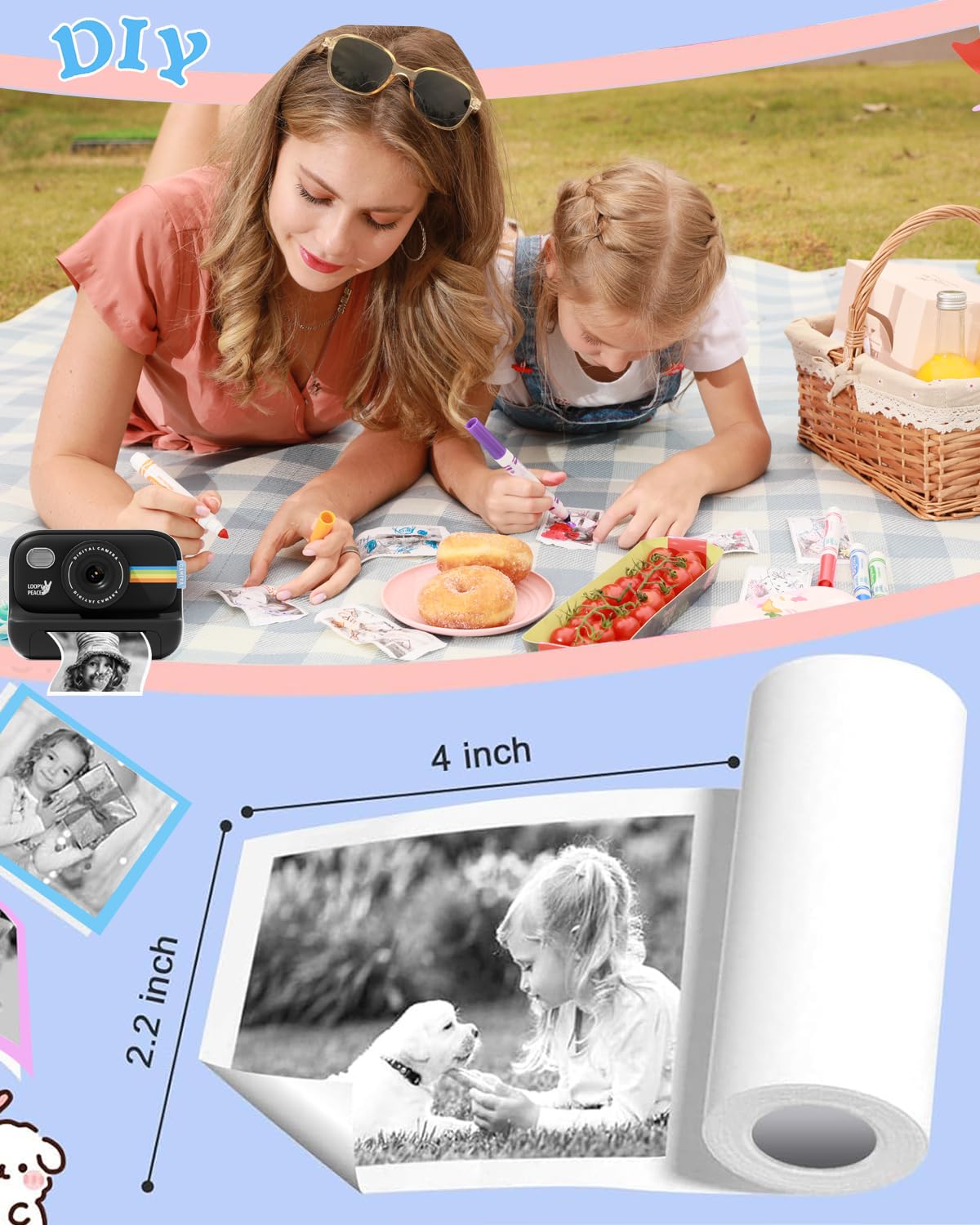 Kids Instant Camera Refill Paper - 12 Rolls HD Thermal Print Paper Set for Portable Film Cameras | Candy Colors | Perfect for Birthday Gifts, Travel Souvenirs & Creative Photography