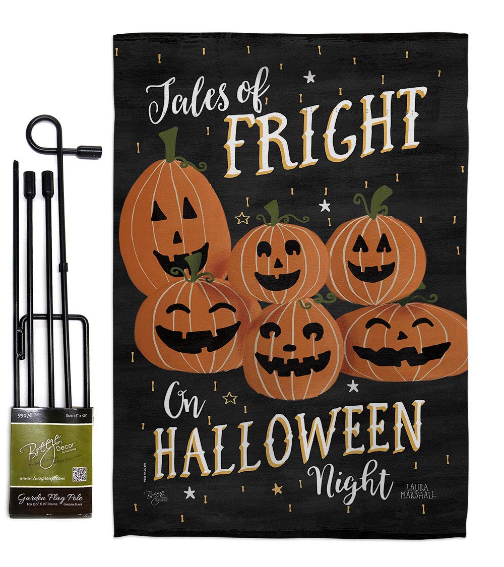 Halloween Garden Flag Set with Stand - Double-Sided Witch, Black Cat & Pumpkin Design - 13x18.5 Inch Fall Yard Banner for Trick or Treat Decor - Made in USA - Perfect for Front Porch, Lawn & Seasonal Home Decoration