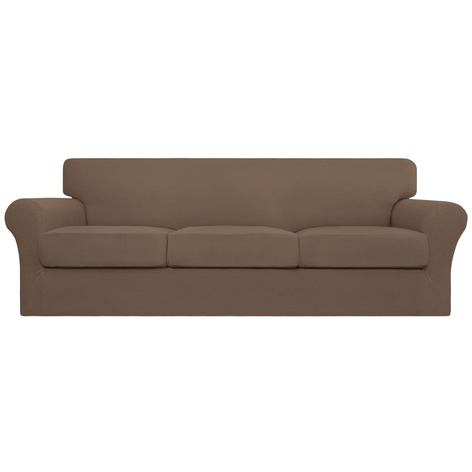 4-Piece Stretch Couch Cover for Oversized Sofas - Washable Spandex Elastic Furniture Protector for Pets & Kids - Fits 3 Separate Cushions - Brown (Perfect for Pet Owners & Families with Children)