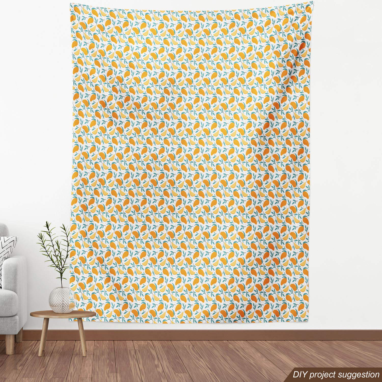 Ambesonne Tropical Mango Branches Fabric by The Yard - 3 Yards, Marigold Petrol Blue - Exotic Fruit Pattern Upholstery Material for Sofa, Curtains & Home Decor | Perfect for DIY Projects, Pillow Covers & Table Runners