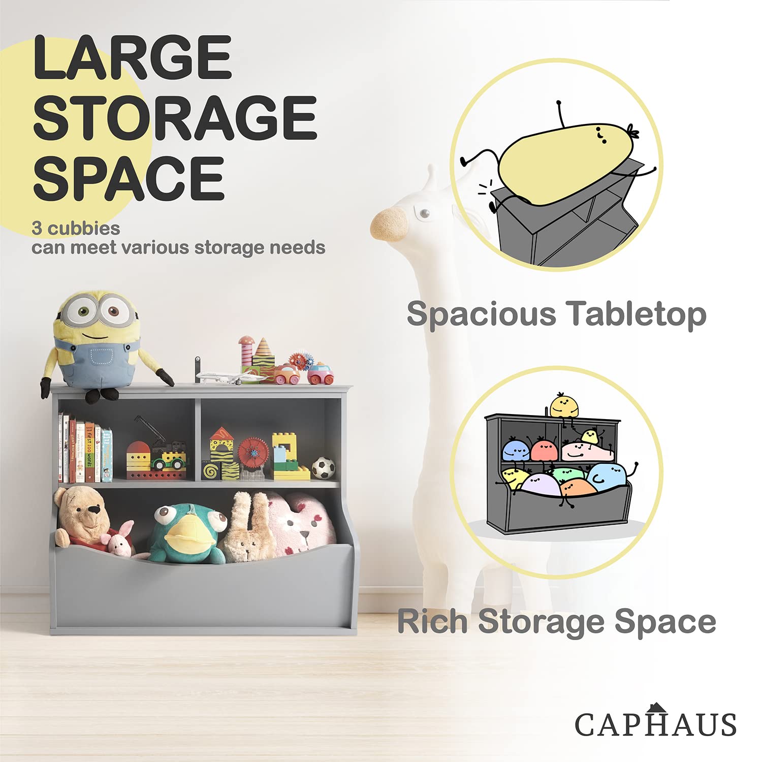 CAPHAUS Kids' Multifunctional Book and Toy Storage Cubby - Open Shelf Organizer for Nursery, Playroom, Closet - Home Organization Toy Bookcase | Perfect for Kids' Room, Daycare & Montessori Classroom Organization