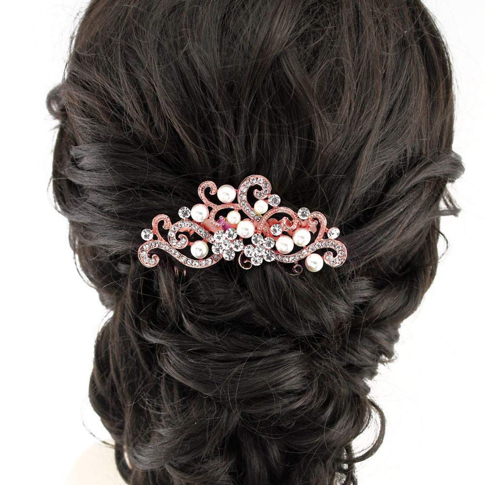 Missgrace Rose Gold Crystal Hair Comb for Women – Bridal Headpiece with Rhinestones – Wedding Accessory for Brides, Prom, and Special Occasions
