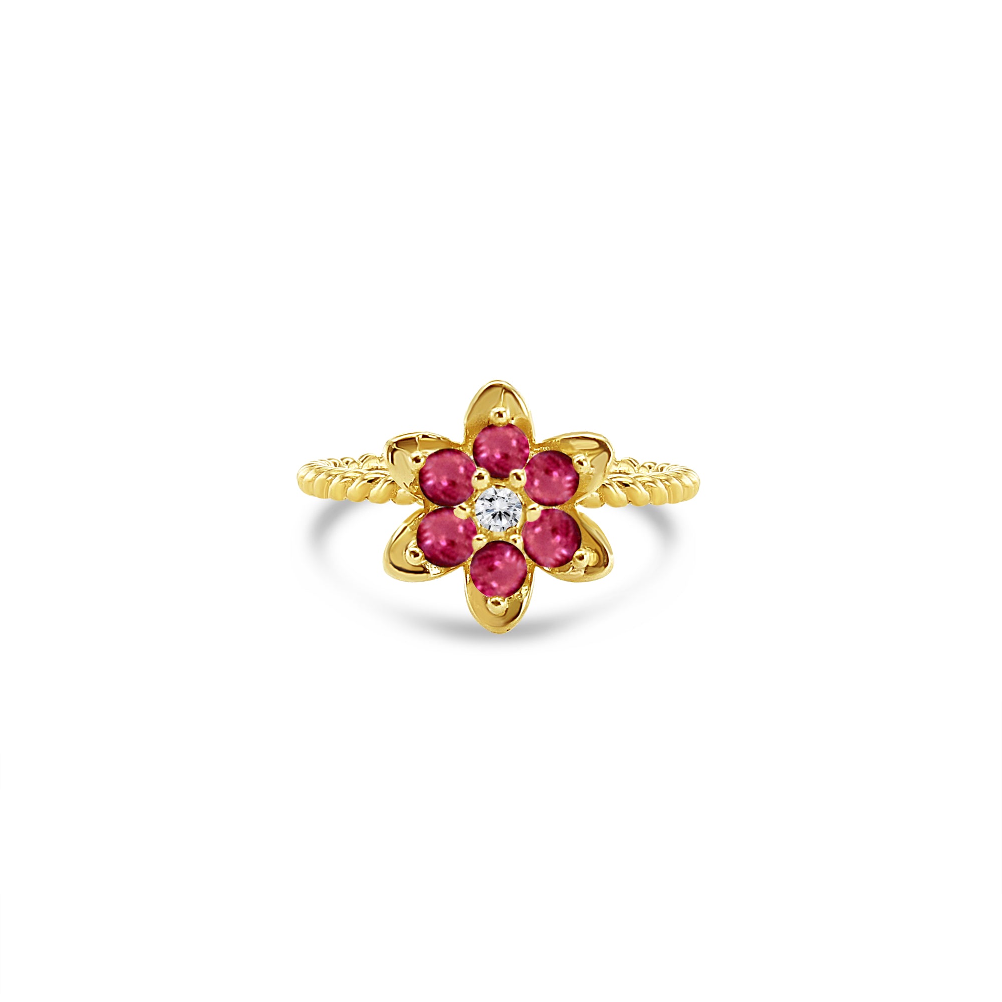 14K Yellow Gold Tall Ruby Tulip Ring for Women - Elegant Vintage Style Jewelry Gift for Anniversary, Valentine's Day & Special Occasions