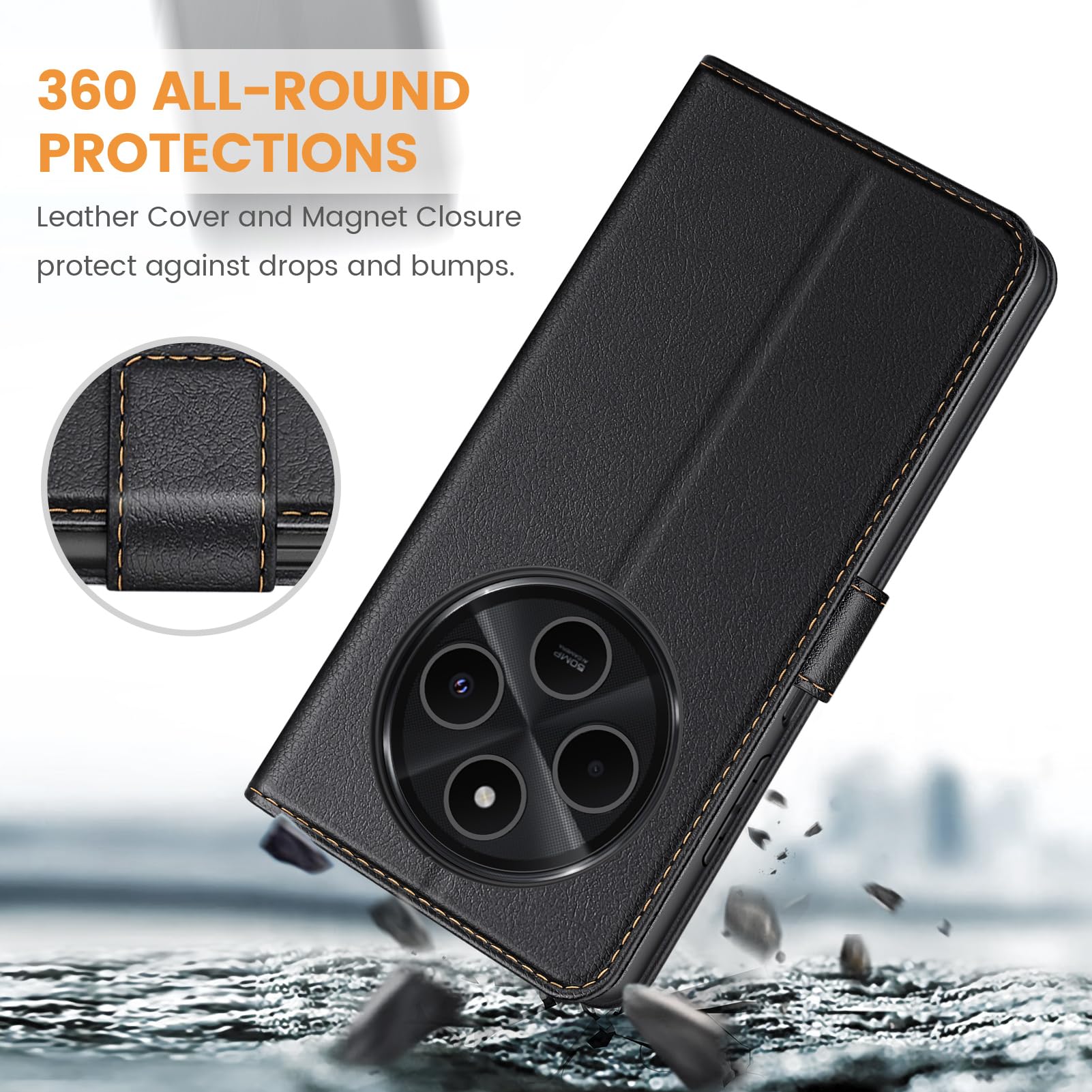 Premium PU Leather Flip Wallet Case for Xiaomi Redmi 14C - Black | Slim Protective Cover with Card Slots | Perfect for Work, Travel & Daily Use