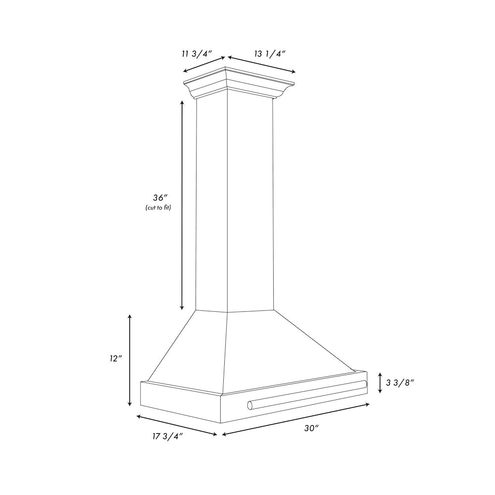 ZLINE 30 Inch Convertible Wall Mount Range Hood - Satin Stainless Steel with Copper Shell & Stainless Steel Handle (KB4SNX C 30) | Powerful Kitchen Ventilation for Gas Stoves & Cooking Areas
