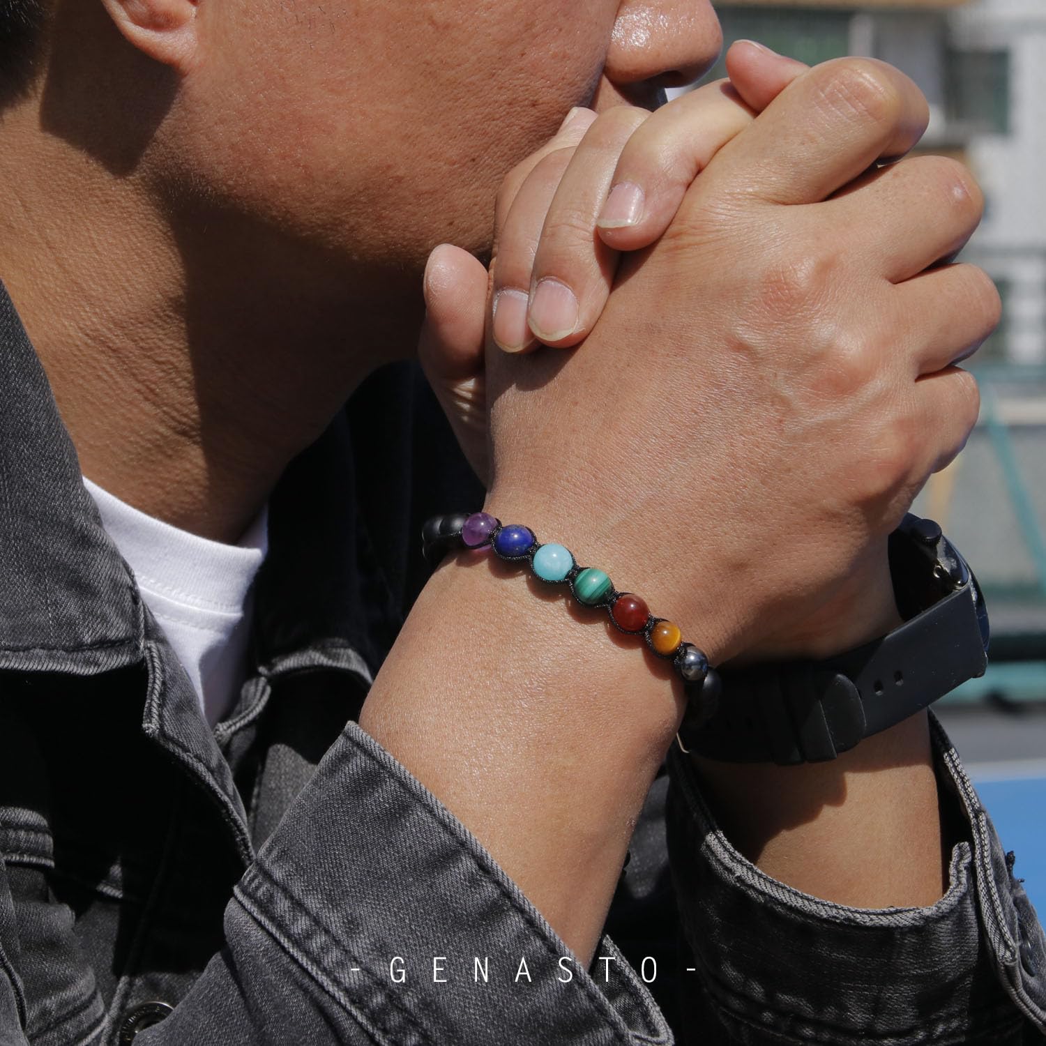 7 Chakra Bracelet with Genuine Healing Stones - GENASTO Yoga Meditation Bracelet for Men & Women, Real Crystal Beaded Wristband for Energy Balance, Stress Relief & Spiritual Wellness - Perfect for Yoga, Meditation & Daily Wear