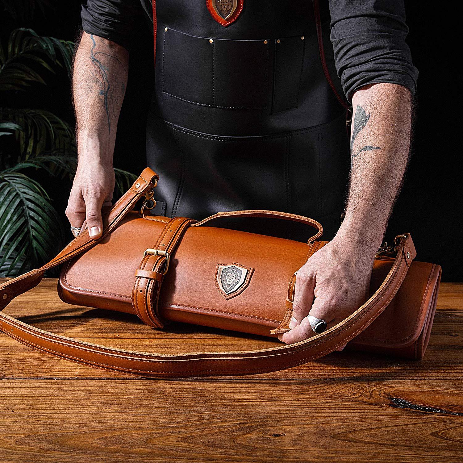 Premium Full Grain Leather Knife Roll for Chefs - California Brown Vagabond Knife Roll by Dalstrong - Perfect for Professional Kitchens, Culinary Students & Traveling Chefs