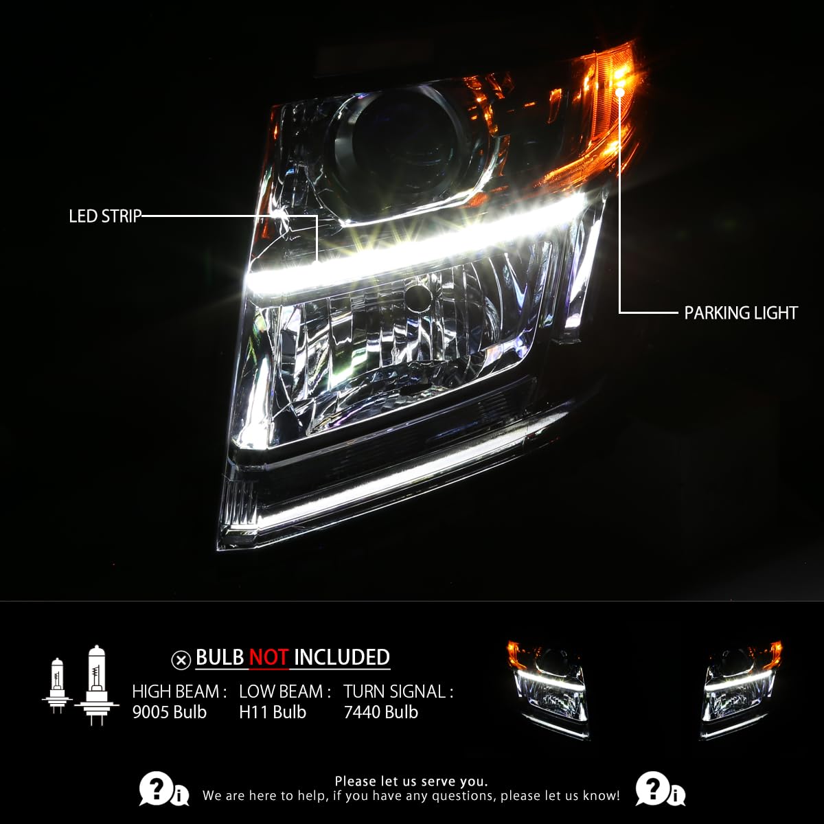 AUTOZENSATION Replacement Headlights Assembly for 2015-2020 Chevy Tahoe & Suburban - Left & Right Pair Chrome Projector Headlights with LED DRL Strip - Perfect for Night Driving & Off-Road Adventures