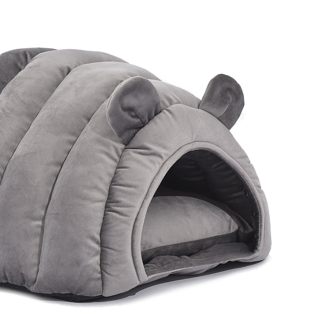 Cozy Grey Cat Cave Bed - Soft Round Igloo Pet Nest for Indoor Cats - Perfect for Napping, Sleeping & Relaxing in Home or Office