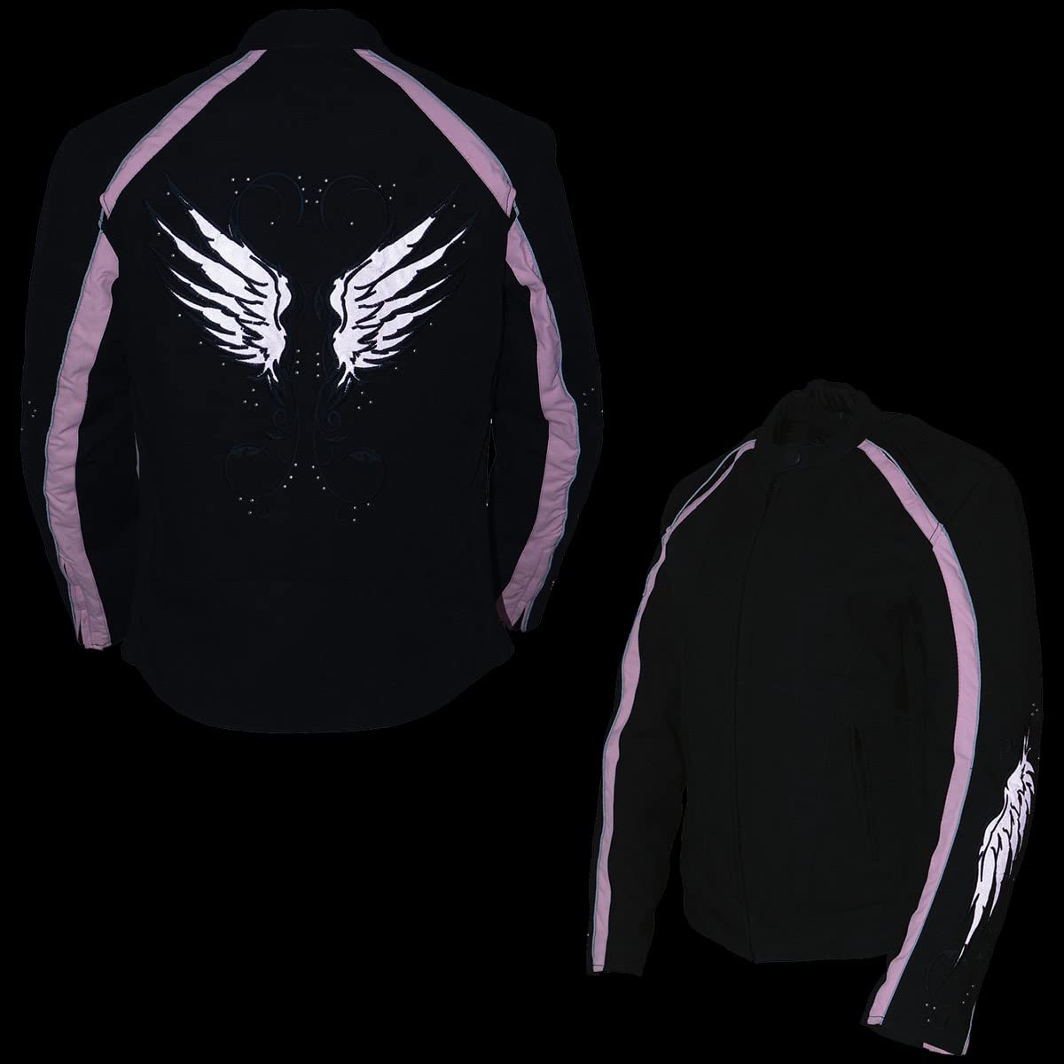 Milwaukee Leather SH1954 Women's Black Textile Motorcycle Jacket with Stud & Wings Detailing - Stylish Biker Jacket for Riding & Casual Wear