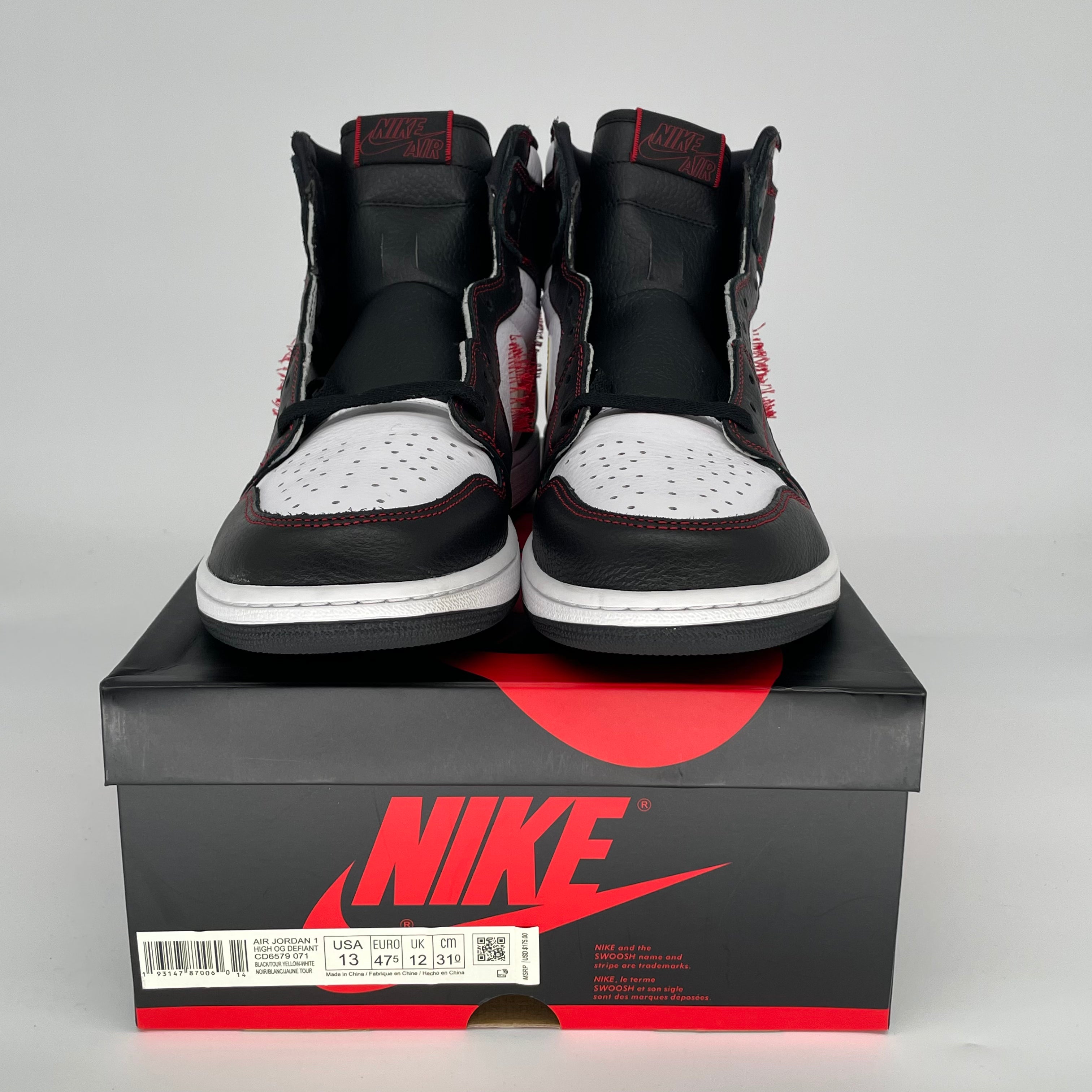 Original Air Jordan 1 Defiant High OG - White/Black-Gym Red Men's Basketball Shoes Size 13 (CD6579-071) - Perfect for Streetwear & Court Performance