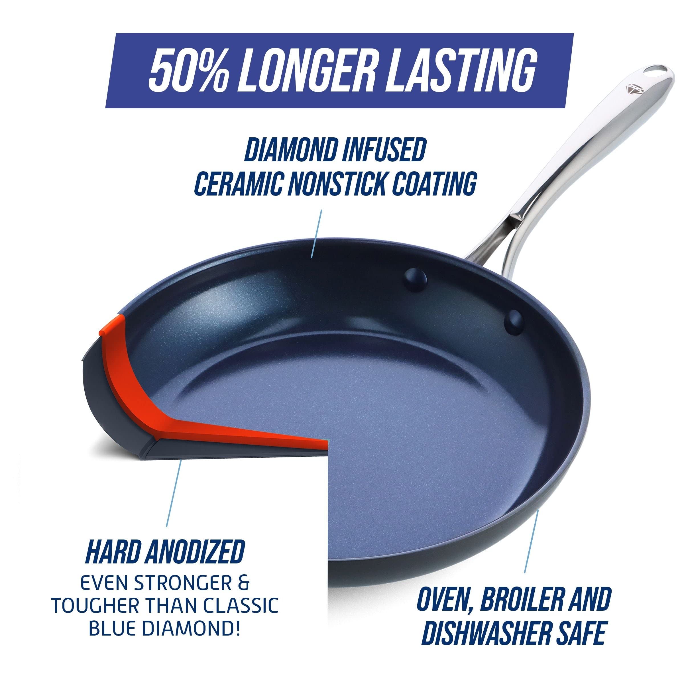 Blue Diamond Hard Anodized Nonstick Frying Pan 11 Inch - Toxin-Free Ceramic Coating, Oven & Dishwasher Safe, Metal Utensil Friendly - Perfect for Searing, Sauteing & Everyday Cooking