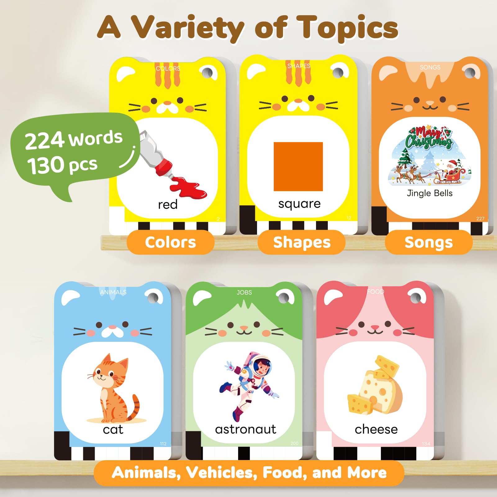 JoyCat Talking Flash Cards for Toddlers 1-5 Years - 224 Sight Words with Clear Pronunciation & Durable Thick Cards - Speech Therapy & Early Learning Educational Toys - Perfect for Home, Preschool & Travel Playtime