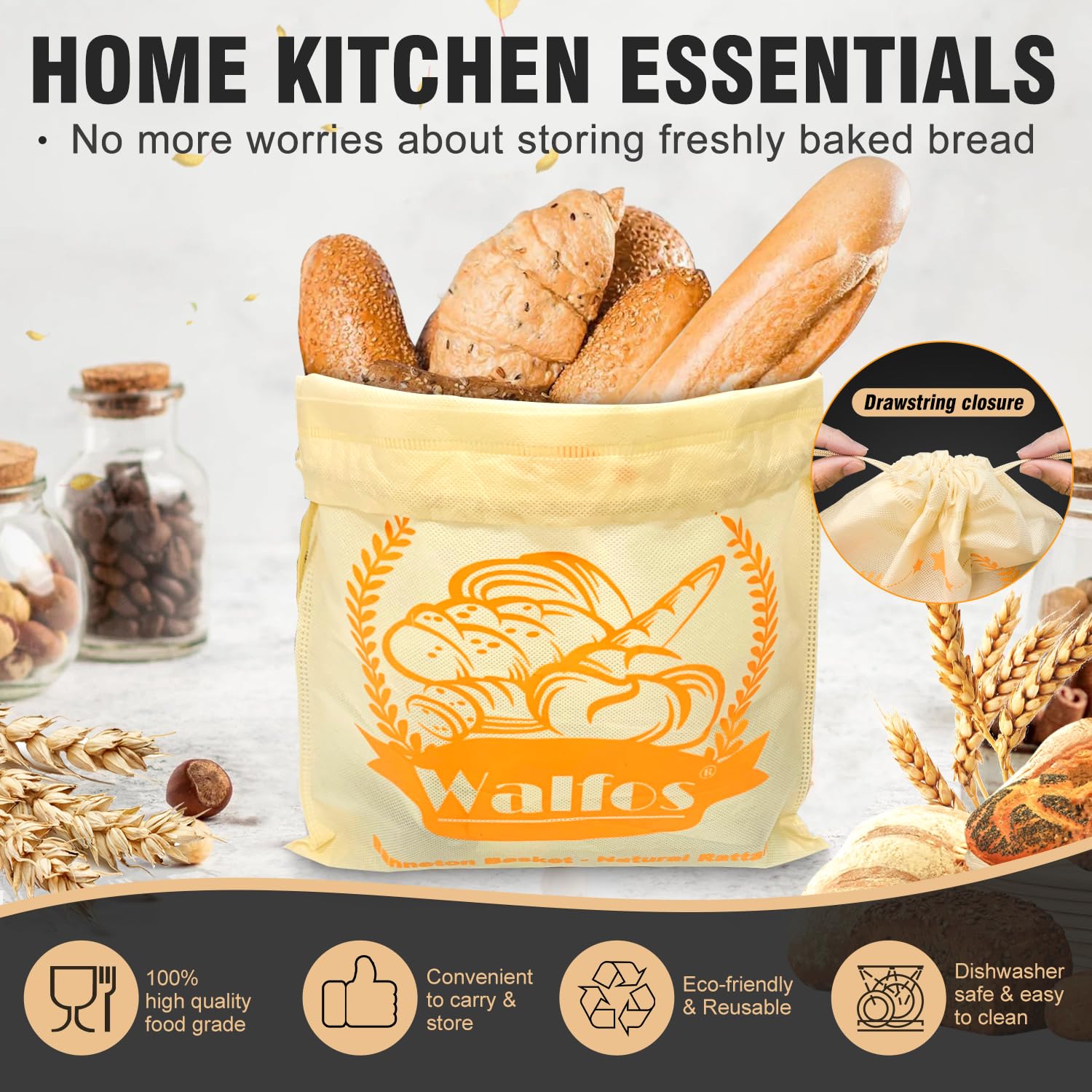 Walfos 23cm Round Banneton Proofing Basket Set - 100% Natural Rattan Sourdough Bread Basket with Lame, Dough Scraper, Liner & Accessories for Artisan Bread Baking | Perfect for Home Bakers & Professional Bakeries