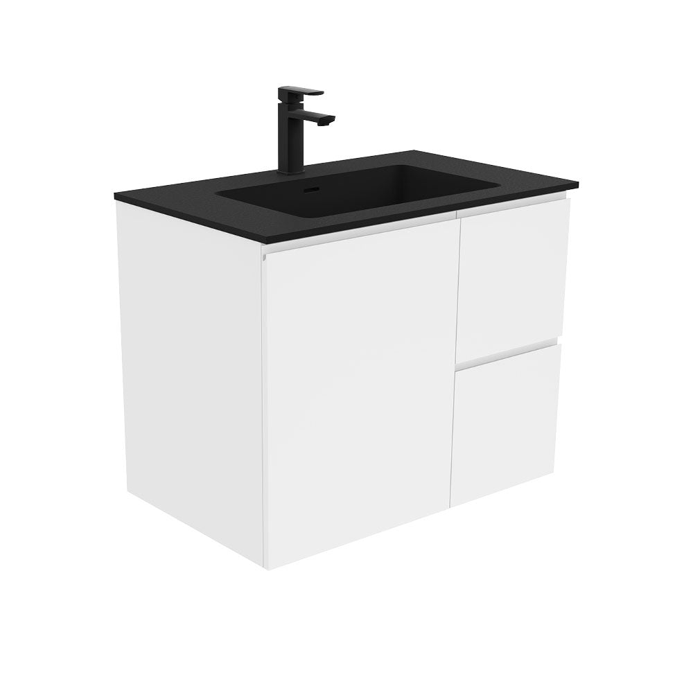 Fienza MON75FR Montana 30-Inch Wall Mounted Bathroom Vanity with Fingerpull Drawers in Gloss White - Right Side Configuration for Modern Bathroom Decor