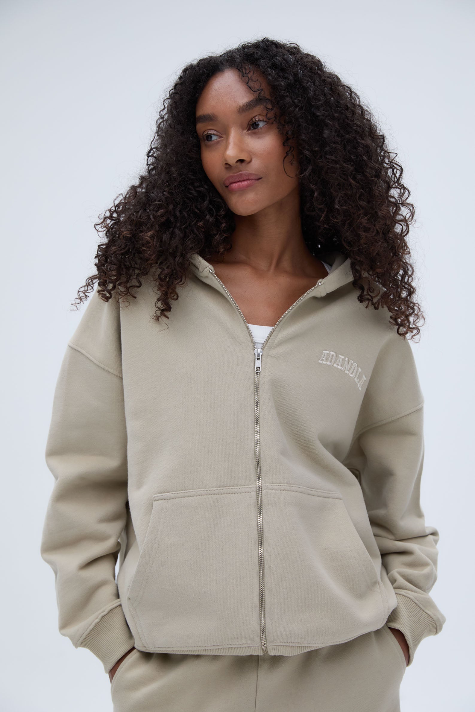 Varsity Oversized Full Zip Hoodie for Men & Women - Soft Fleece Lined Pullover with Kangaroo Pocket - Perfect for Casual Wear, Gym, and Outdoor Activities - Sand